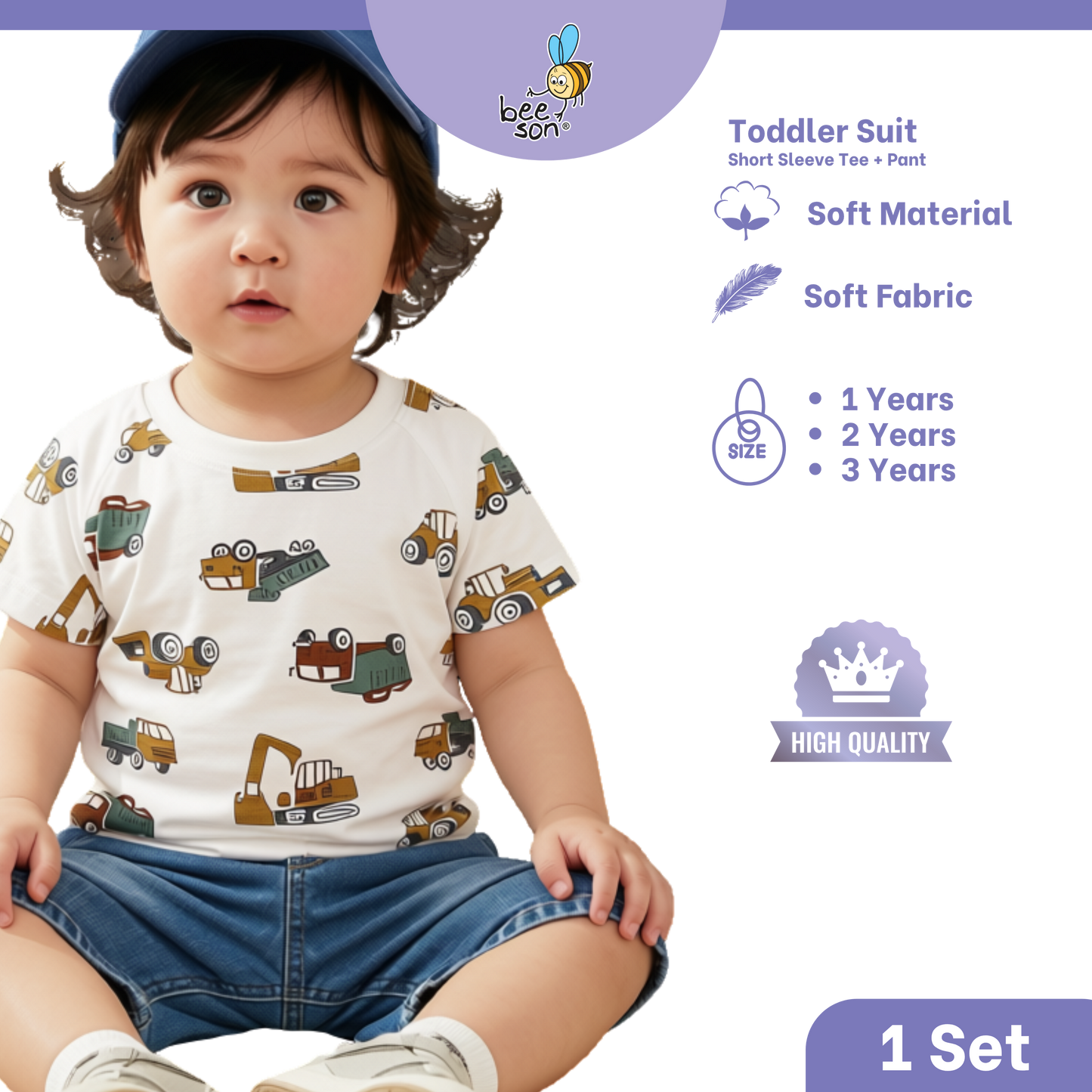 Beeson Toddler Kids Boy Short Sleeve Top & Denim Jeans Suit Set  1-3 Years | 16011 | 16012 | 16013 | 16014