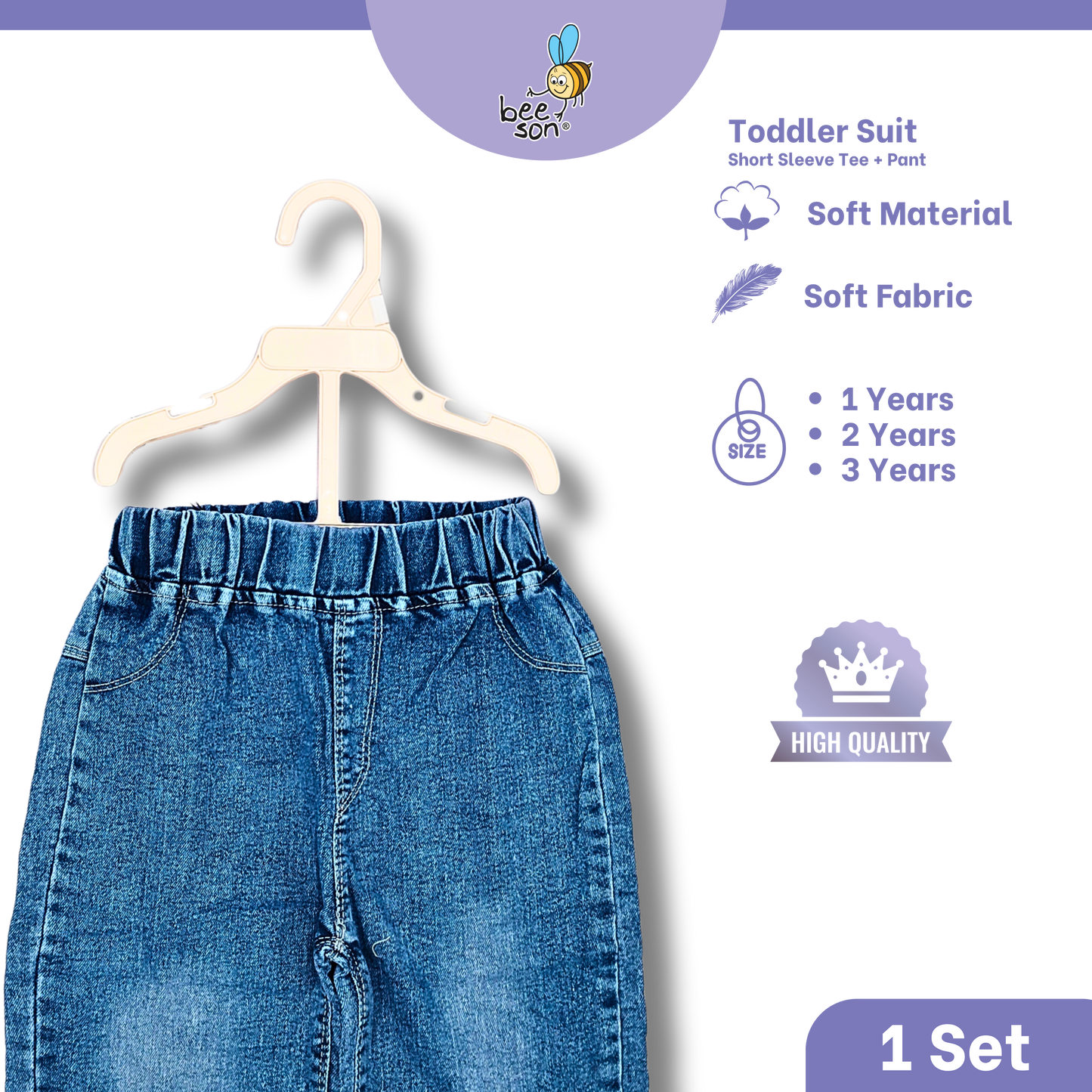 Beeson Toddler Kids Boy Short Sleeve Top & Denim Jeans Suit Set  1-3 Years | 16011 | 16012 | 16013 | 16014