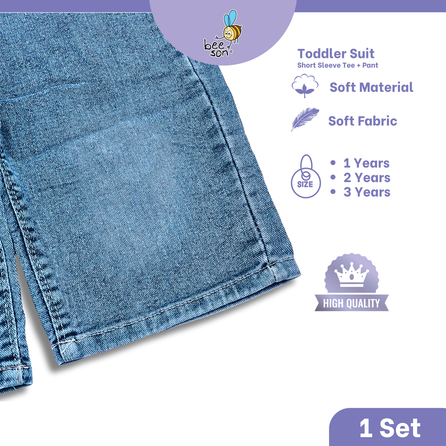 Beeson Toddler Kids Boy Short Sleeve Top & Denim Jeans Suit Set  1-3 Years | 16011 | 16012 | 16013 | 16014