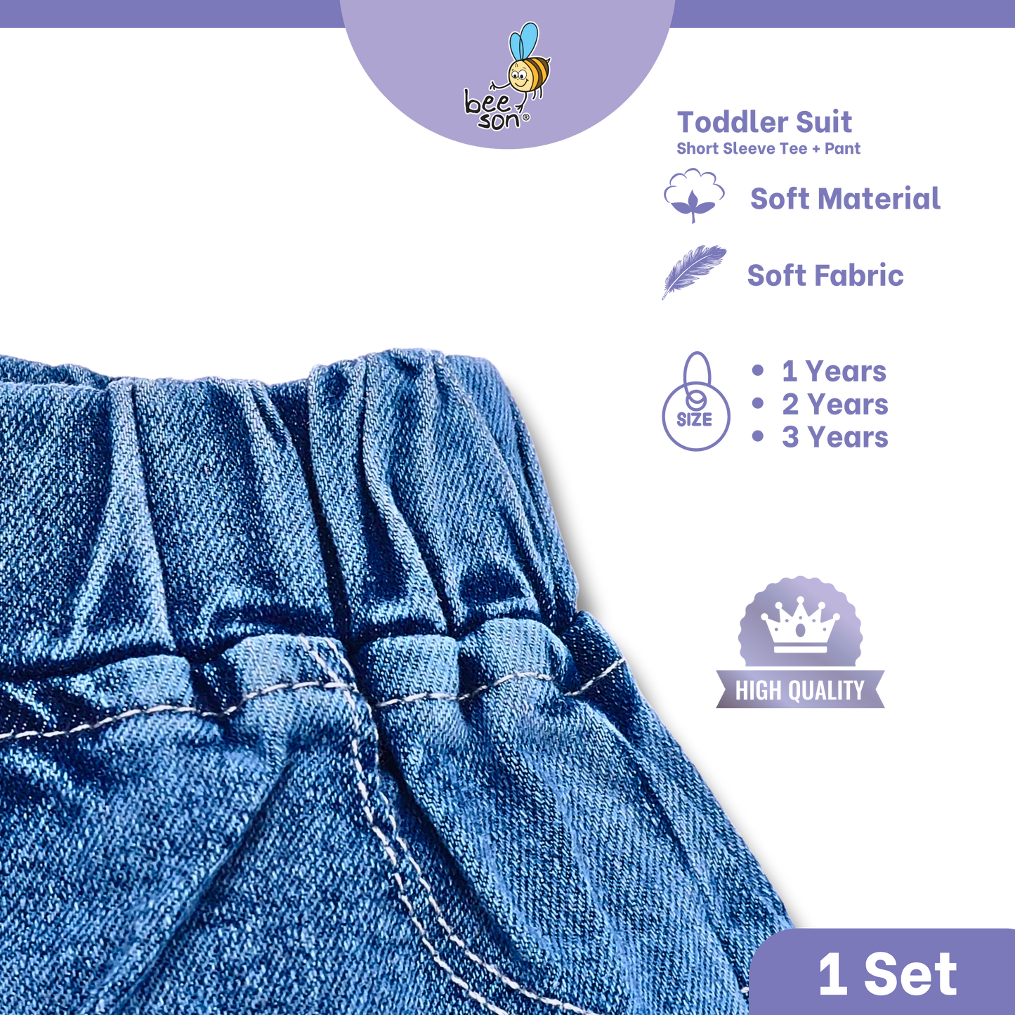 Beeson Toddler Kids Boy Short Sleeve Top & Denim Jeans Suit Set  1-3 Years | 16011 | 16012 | 16013 | 16014