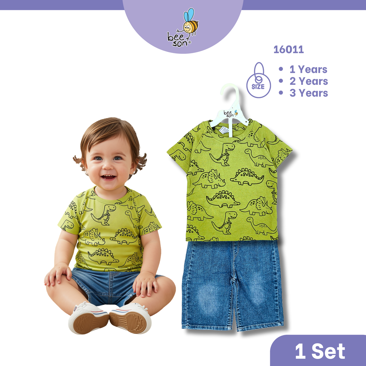 Beeson Toddler Kids Boy Short Sleeve Top & Denim Jeans Suit Set  1-3 Years | 16011 | 16012 | 16013 | 16014