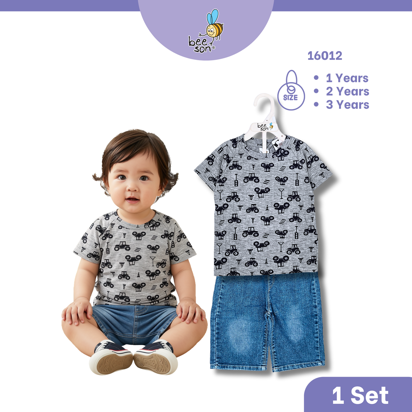 Beeson Toddler Kids Boy Short Sleeve Top & Denim Jeans Suit Set  1-3 Years | 16011 | 16012 | 16013 | 16014