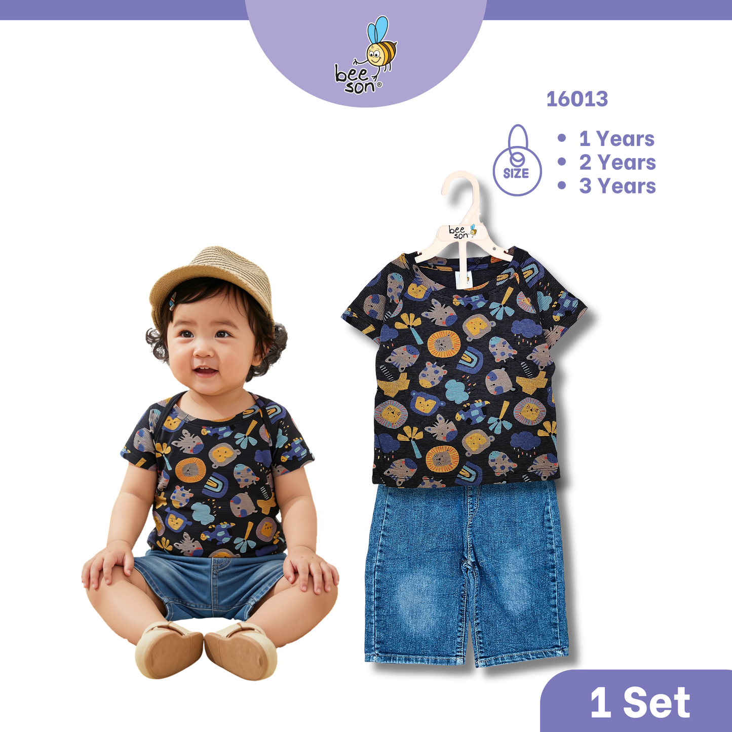 Beeson Toddler Kids Boy Short Sleeve Top & Denim Jeans Suit Set  1-3 Years | 16011 | 16012 | 16013 | 16014