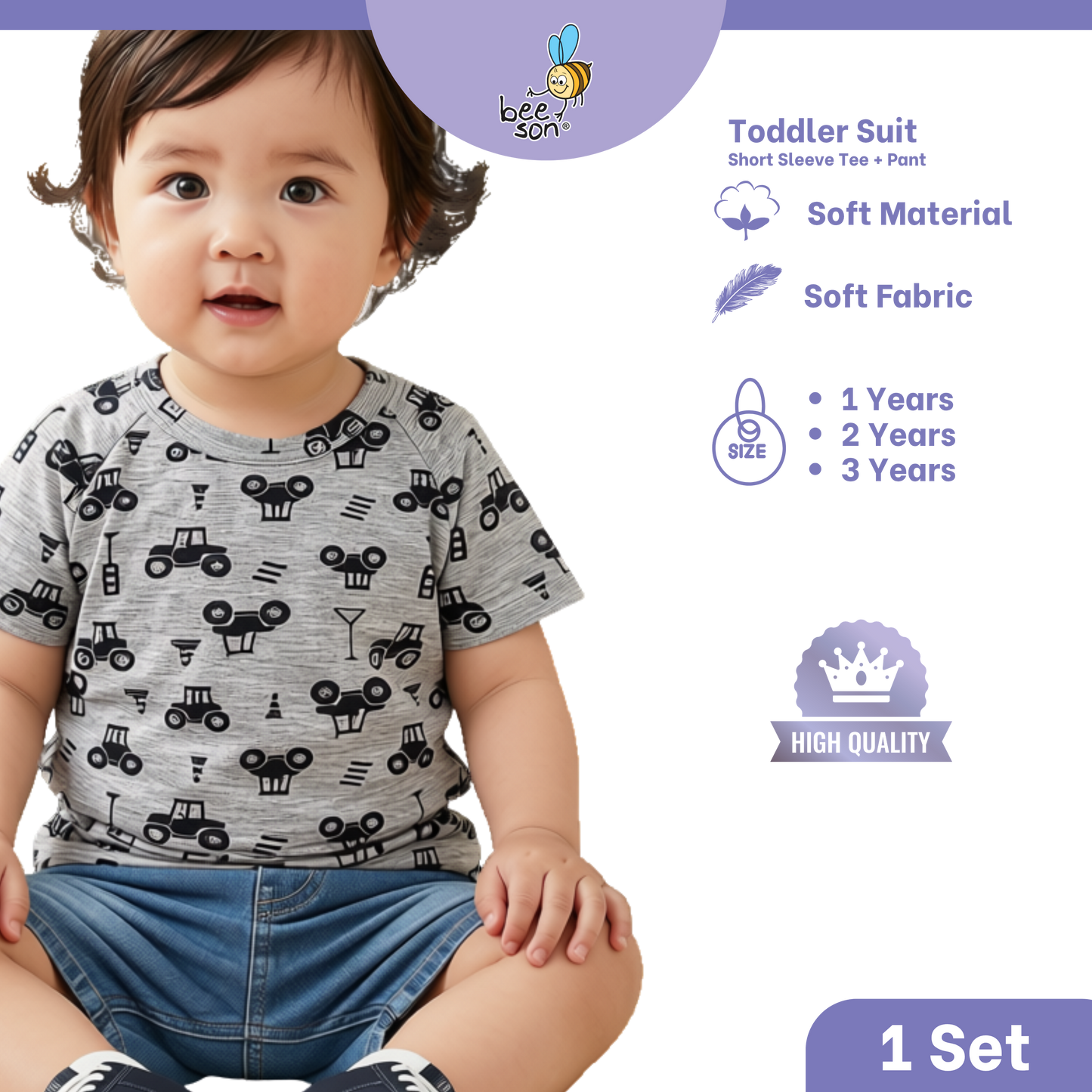 Beeson Toddler Kids Boy Short Sleeve Top & Denim Jeans Suit Set  1-3 Years | 16011 | 16012 | 16013 | 16014