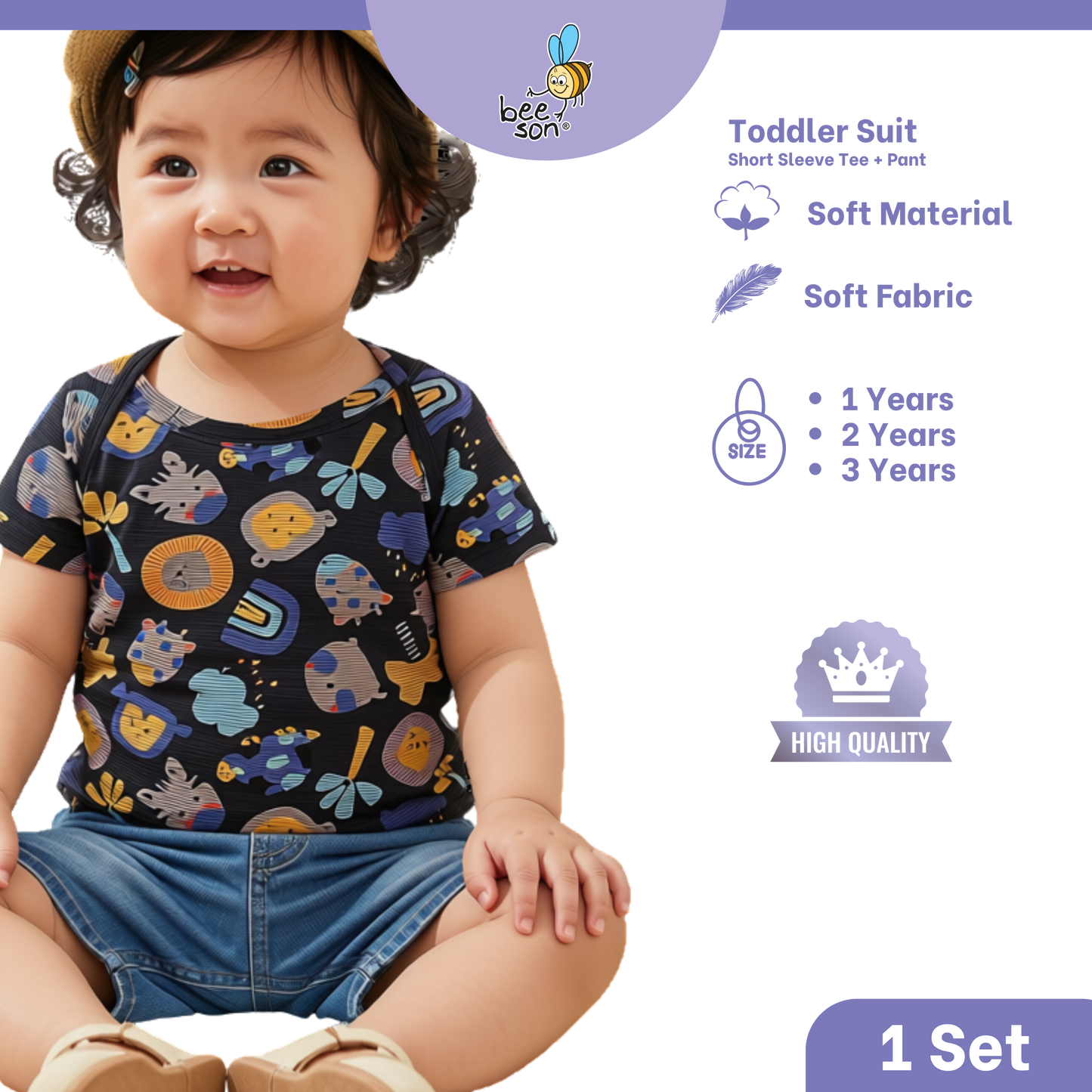 Beeson Toddler Kids Boy Short Sleeve Top & Denim Jeans Suit Set  1-3 Years | 16011 | 16012 | 16013 | 16014