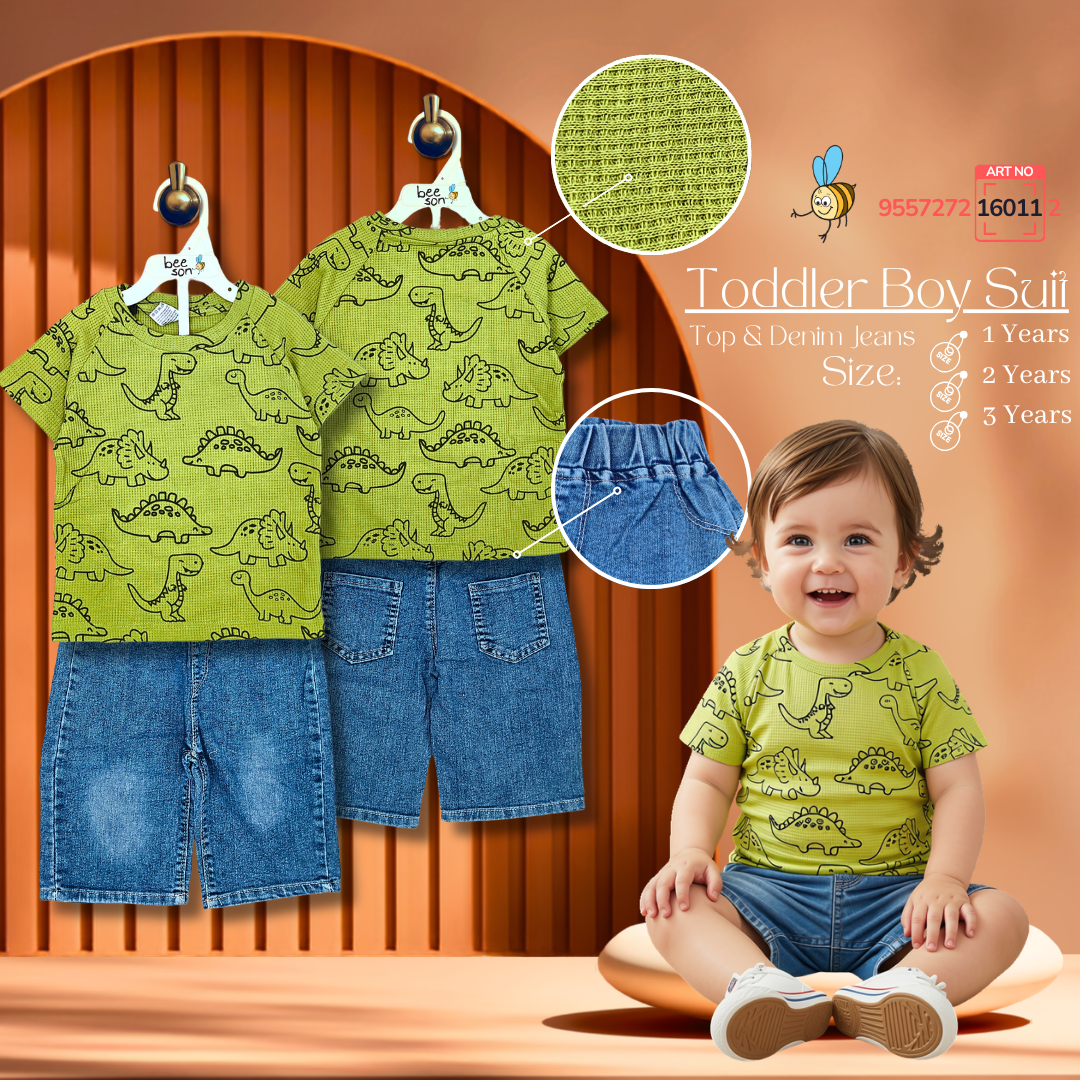 Beeson Toddler Kids Boy Short Sleeve Top & Denim Jeans Suit Set  1-3 Years | 16011 | 16012 | 16013 | 16014