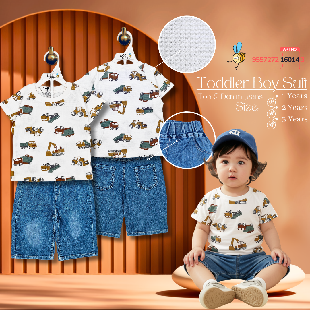 Beeson Toddler Kids Boy Short Sleeve Top & Denim Jeans Suit Set  1-3 Years | 16011 | 16012 | 16013 | 16014