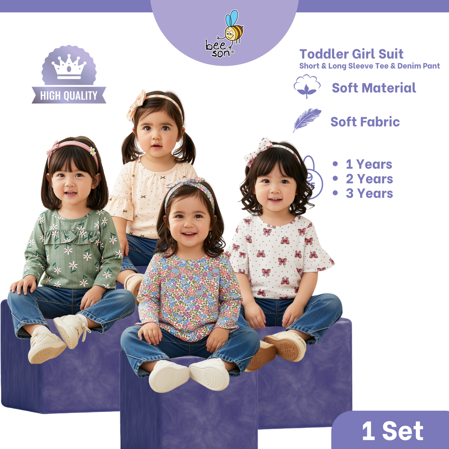 Beeson Toddler Kids Girl Top & Denim Jeans Suit Set 1-3 Years  | 16015 | 16016 | 16017 | 16018