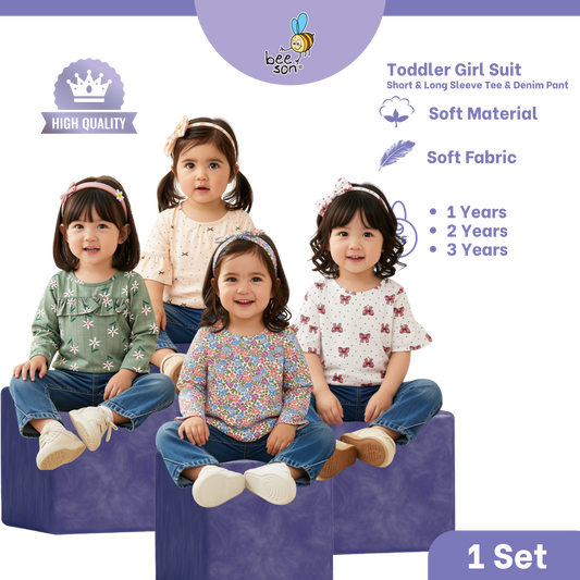 Beeson Toddler Kids Girl Top & Denim Jeans Suit Set 1-3 Years  | 16015 | 16016 | 16017 | 16018