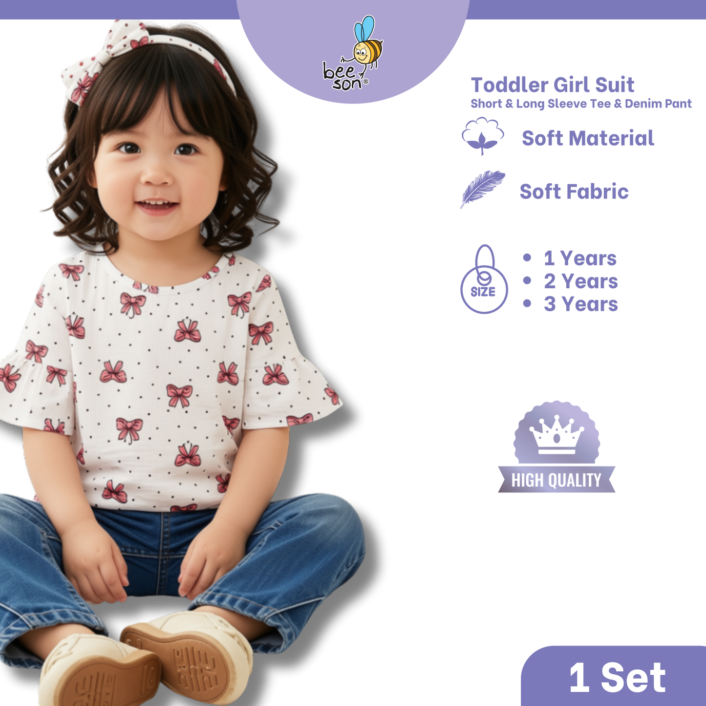 Beeson Toddler Kids Girl Top & Denim Jeans Suit Set 1-3 Years  | 16015 | 16016 | 16017 | 16018