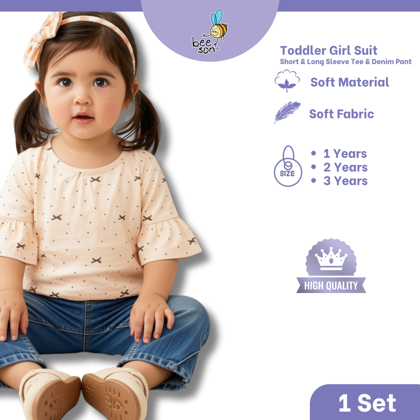 Beeson Toddler Kids Girl Top & Denim Jeans Suit Set 1-3 Years  | 16015 | 16016 | 16017 | 16018