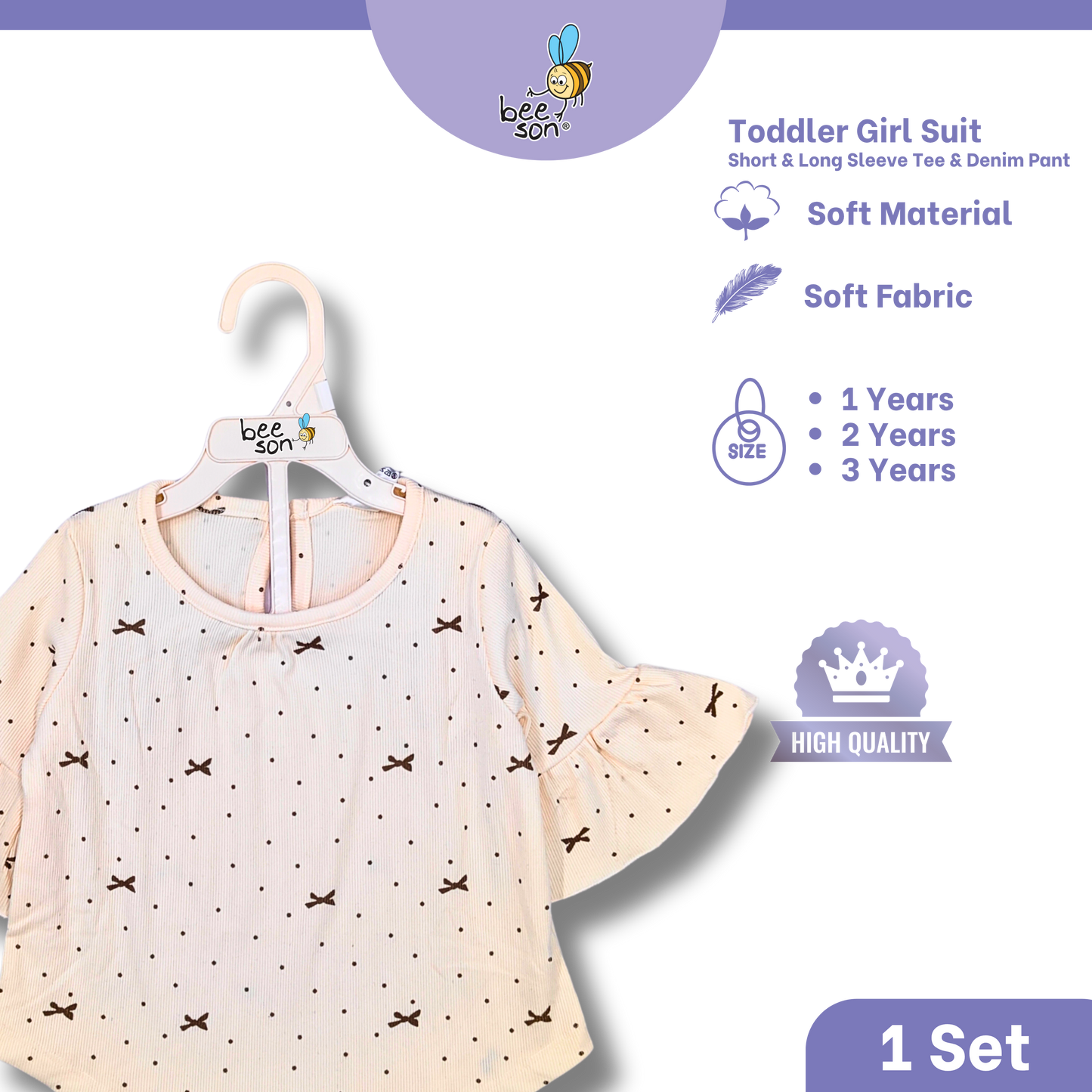 Beeson Toddler Kids Girl Top & Denim Jeans Suit Set 1-3 Years  | 16015 | 16016 | 16017 | 16018