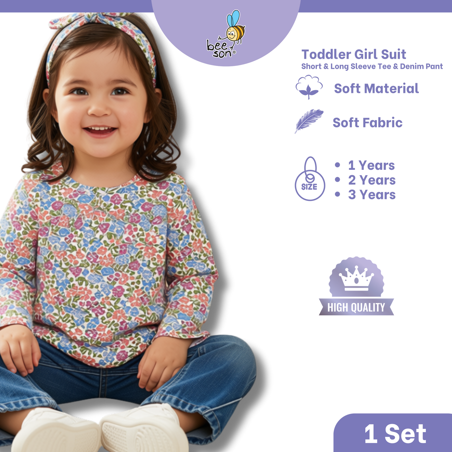 Beeson Toddler Kids Girl Top & Denim Jeans Suit Set 1-3 Years  | 16015 | 16016 | 16017 | 16018