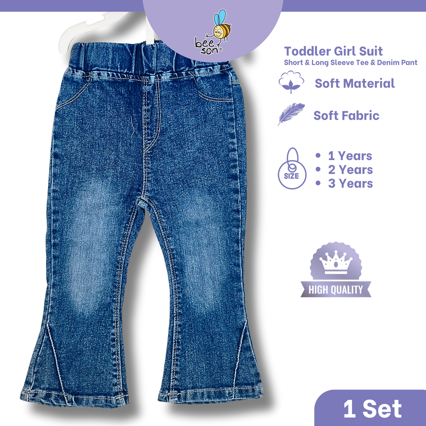 Beeson Toddler Kids Girl Top & Denim Jeans Suit Set 1-3 Years  | 16015 | 16016 | 16017 | 16018