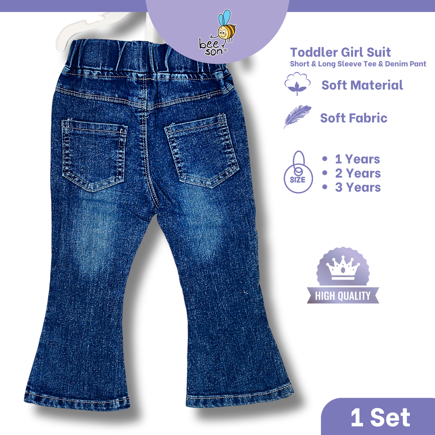 Beeson Toddler Kids Girl Top & Denim Jeans Suit Set 1-3 Years  | 16015 | 16016 | 16017 | 16018