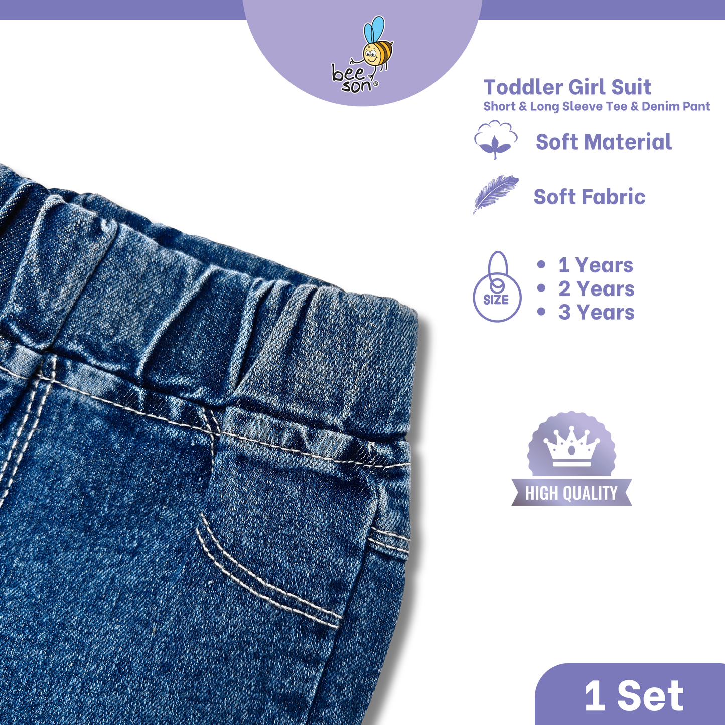 Beeson Toddler Kids Girl Top & Denim Jeans Suit Set 1-3 Years  | 16015 | 16016 | 16017 | 16018