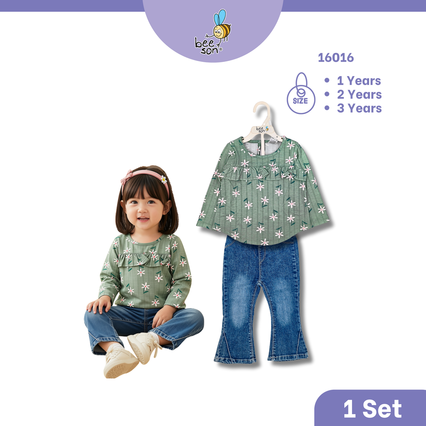Beeson Toddler Kids Girl Top & Denim Jeans Suit Set 1-3 Years  | 16015 | 16016 | 16017 | 16018