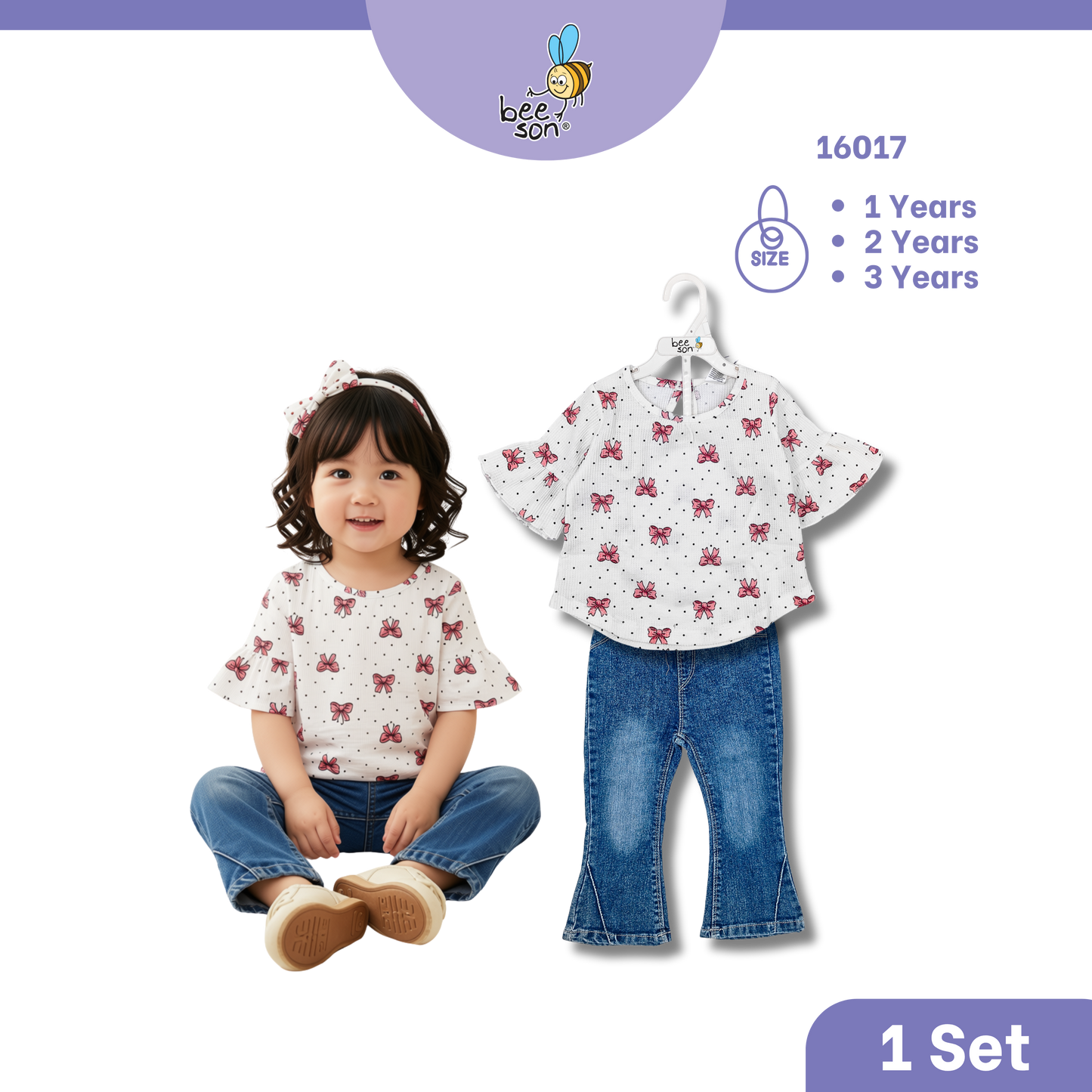 Beeson Toddler Kids Girl Top & Denim Jeans Suit Set 1-3 Years  | 16015 | 16016 | 16017 | 16018