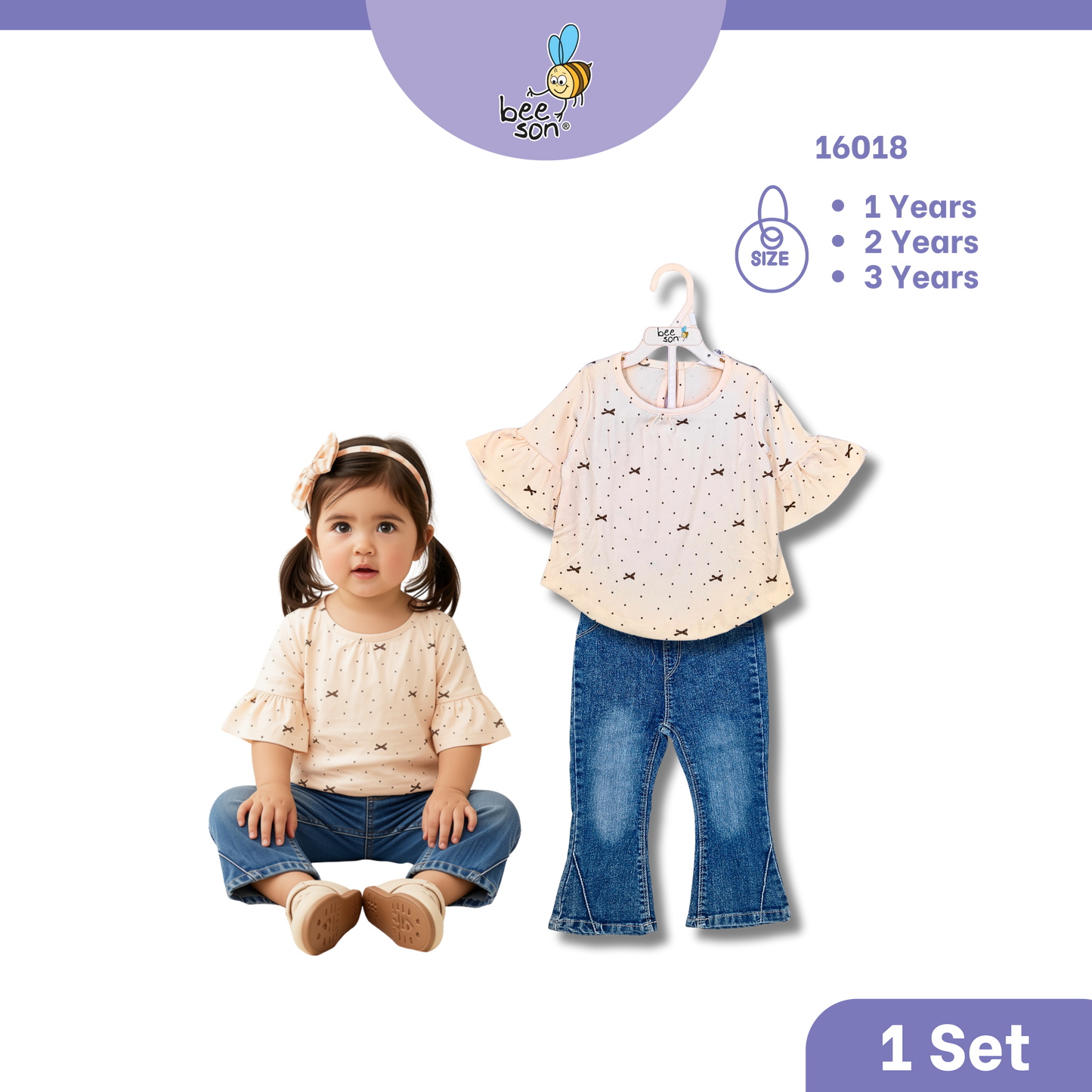 Beeson Toddler Kids Girl Top & Denim Jeans Suit Set 1-3 Years  | 16015 | 16016 | 16017 | 16018