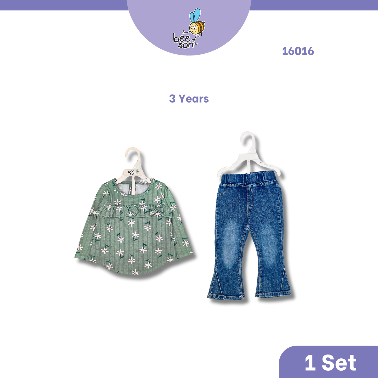 Beeson Toddler Kids Girl Top & Denim Jeans Suit Set 1-3 Years  | 16015 | 16016 | 16017 | 16018