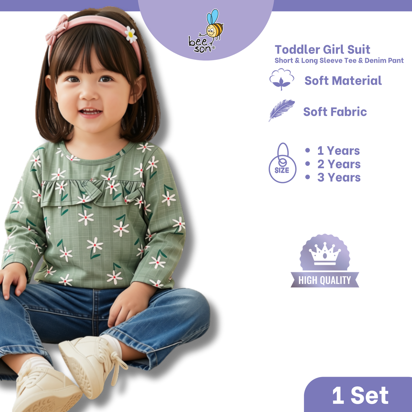 Beeson Toddler Kids Girl Top & Denim Jeans Suit Set 1-3 Years  | 16015 | 16016 | 16017 | 16018