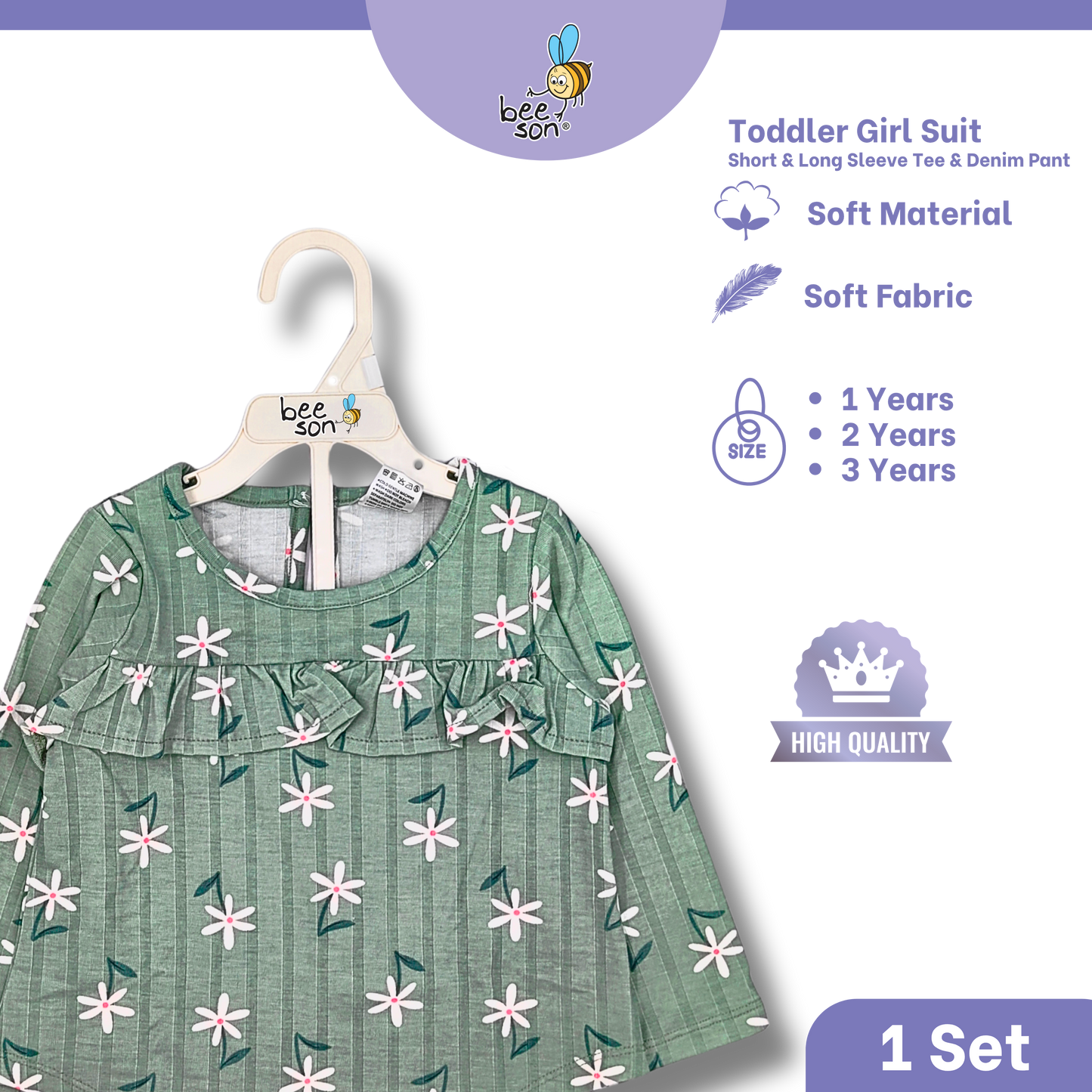 Beeson Toddler Kids Girl Top & Denim Jeans Suit Set 1-3 Years  | 16015 | 16016 | 16017 | 16018