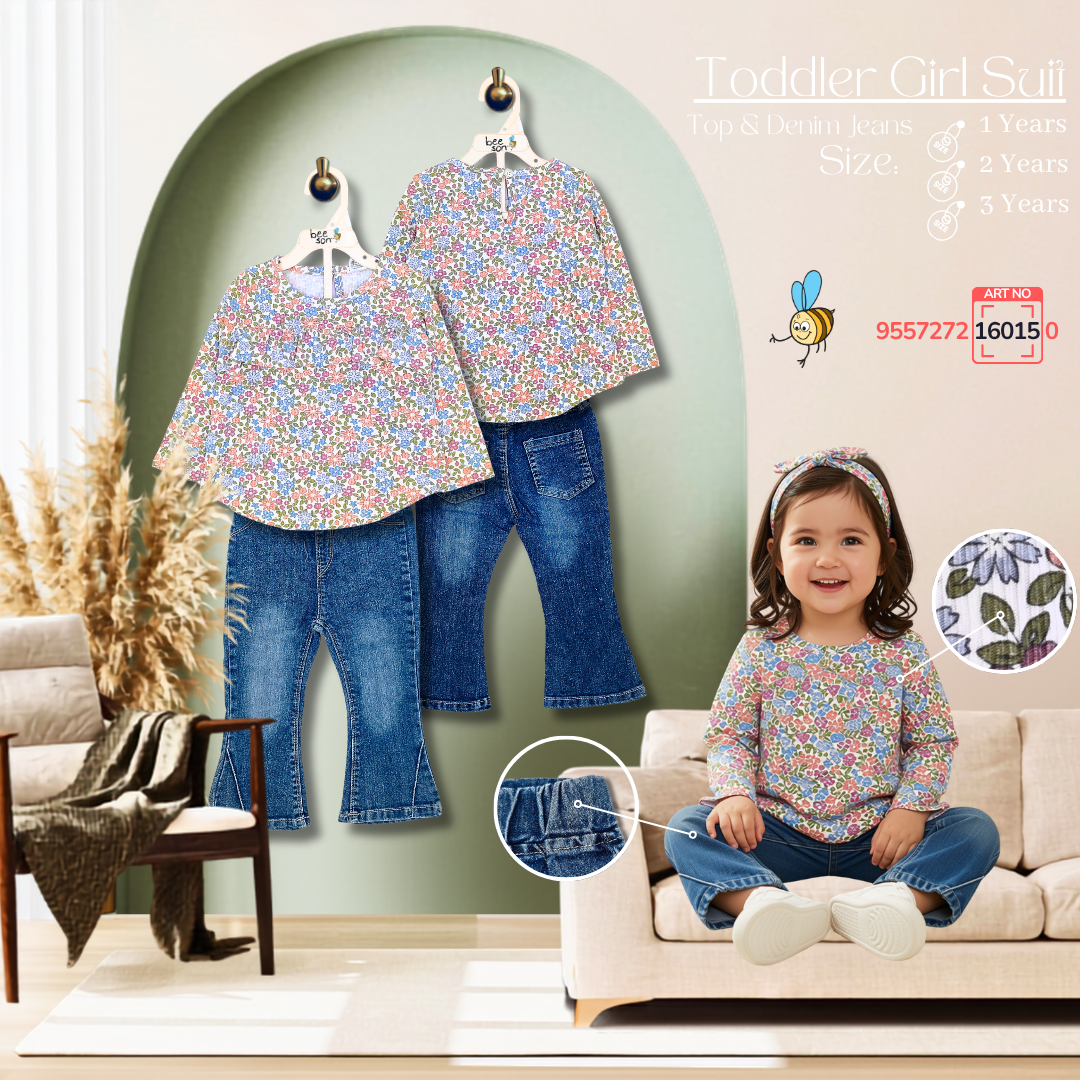 Beeson Toddler Kids Girl Top & Denim Jeans Suit Set 1-3 Years  | 16015 | 16016 | 16017 | 16018