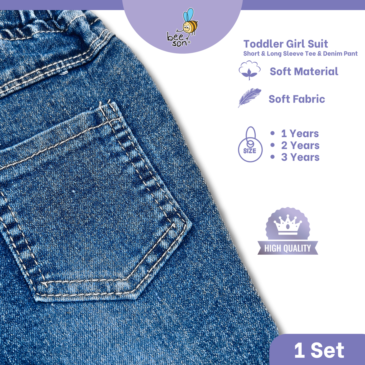 Beeson Toddler Kids Girl Top & Denim Jeans Suit Set 1-3 Years  | 16015 | 16016 | 16017 | 16018