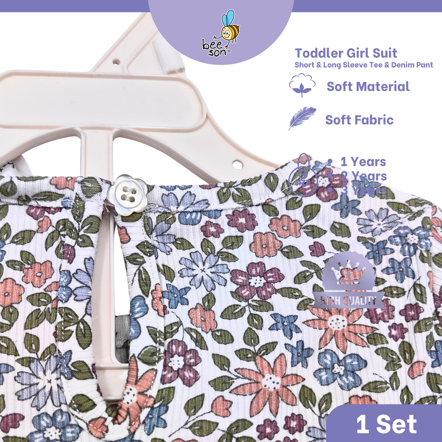 Beeson Toddler Kids Girl Top & Denim Jeans Suit Set 1-3 Years  | 16015 | 16016 | 16017 | 16018