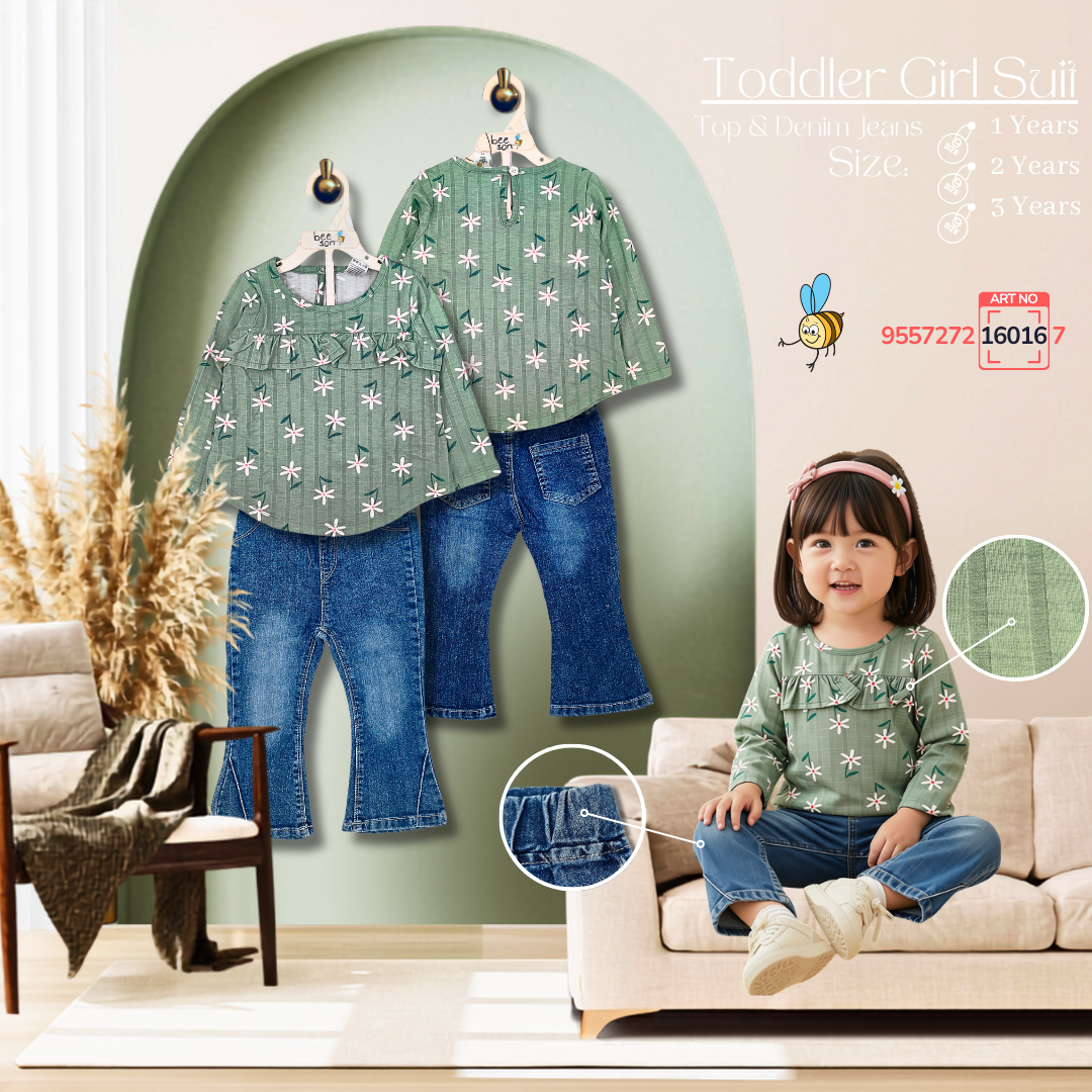 Beeson Toddler Kids Girl Top & Denim Jeans Suit Set 1-3 Years  | 16015 | 16016 | 16017 | 16018