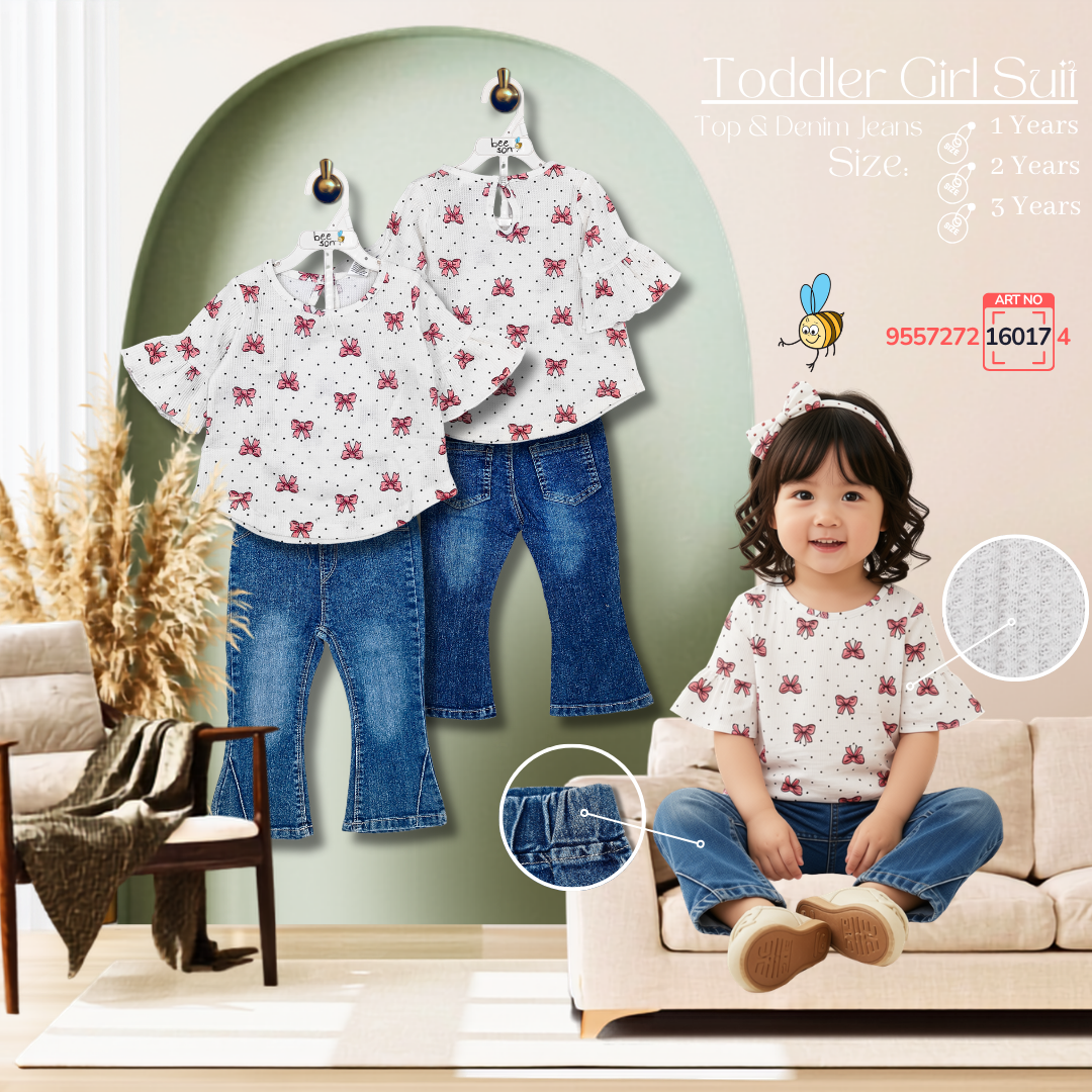 Beeson Toddler Kids Girl Top & Denim Jeans Suit Set 1-3 Years  | 16015 | 16016 | 16017 | 16018