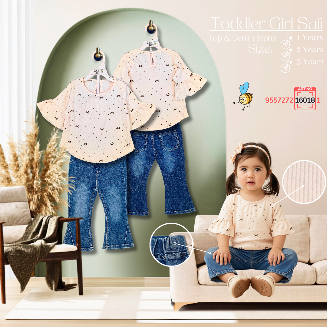 Beeson Toddler Kids Girl Top & Denim Jeans Suit Set 1-3 Years  | 16015 | 16016 | 16017 | 16018