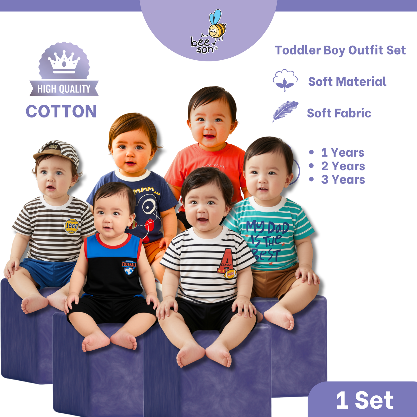 Beeson 1 - 3 Years Toddler Boy Knit Cotton Top & Pants Outfit Set 18158 | 18159 | 18160 | 18161 | 18162 | 18163
