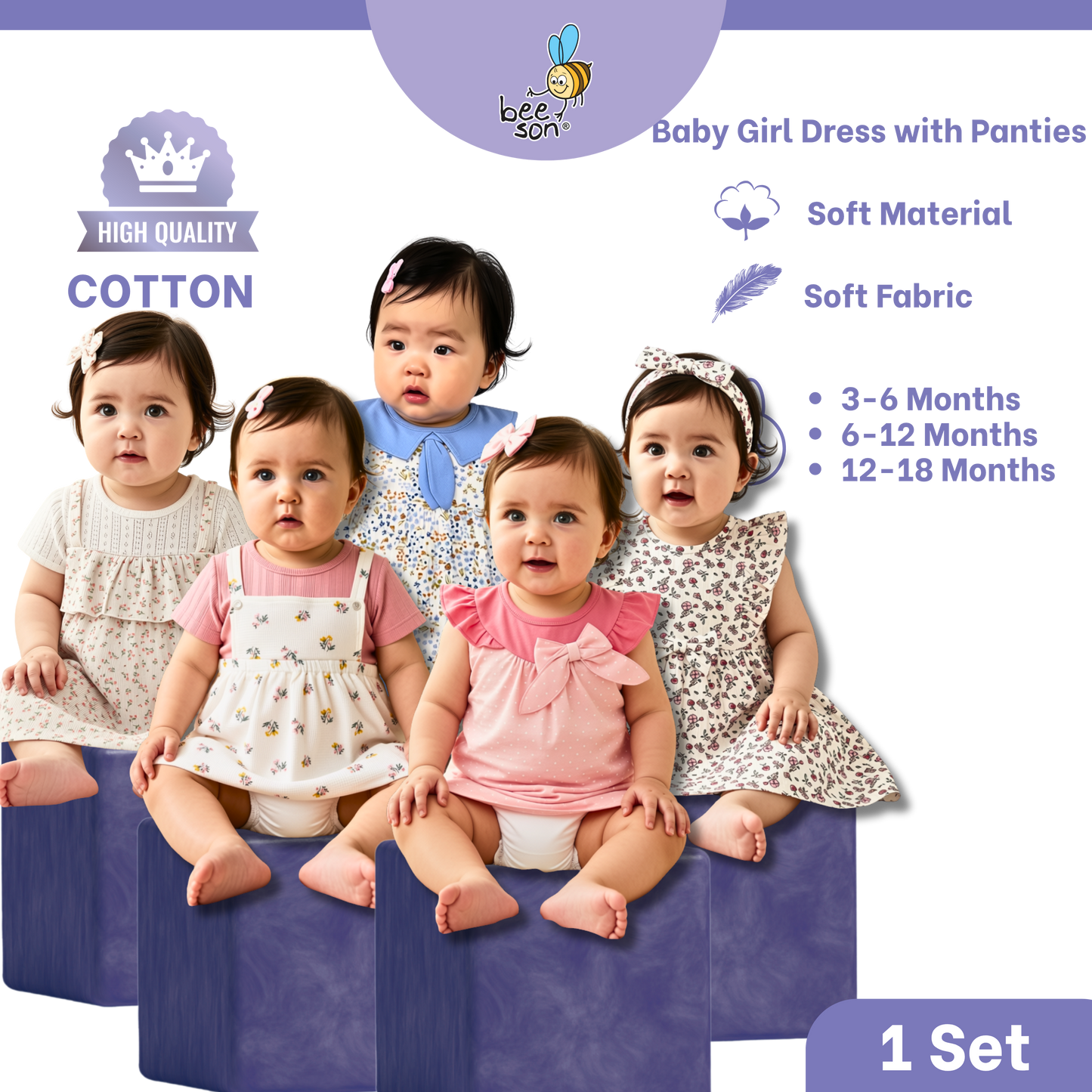 Beeson Newborn - 18months Baby Girl Knit Cotton Dress With Panty 18239 | 18240 | 18241 | 18242 | 18243
