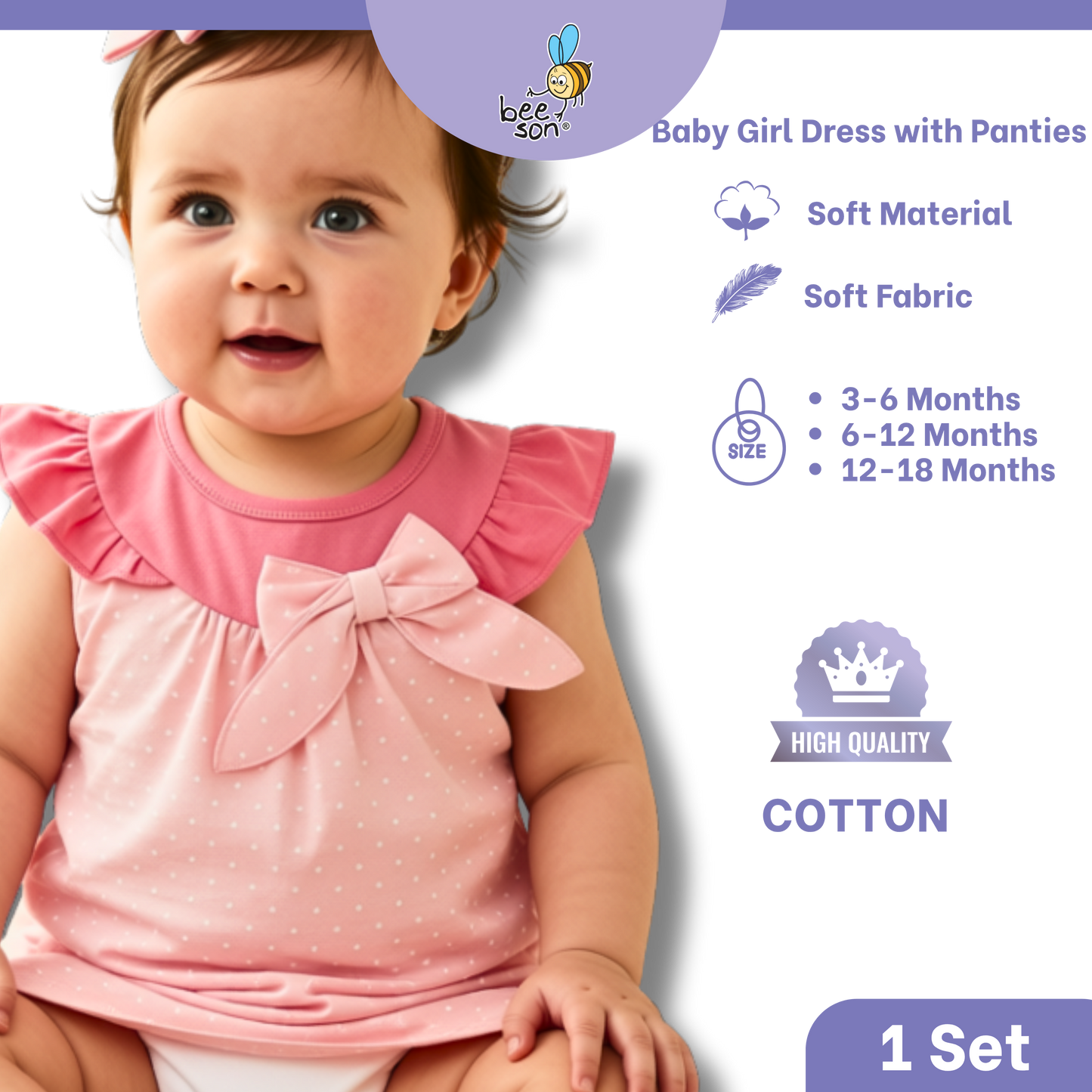 Beeson Newborn - 18months Baby Girl Knit Cotton Dress With Panty 18239 | 18240 | 18241 | 18242 | 18243
