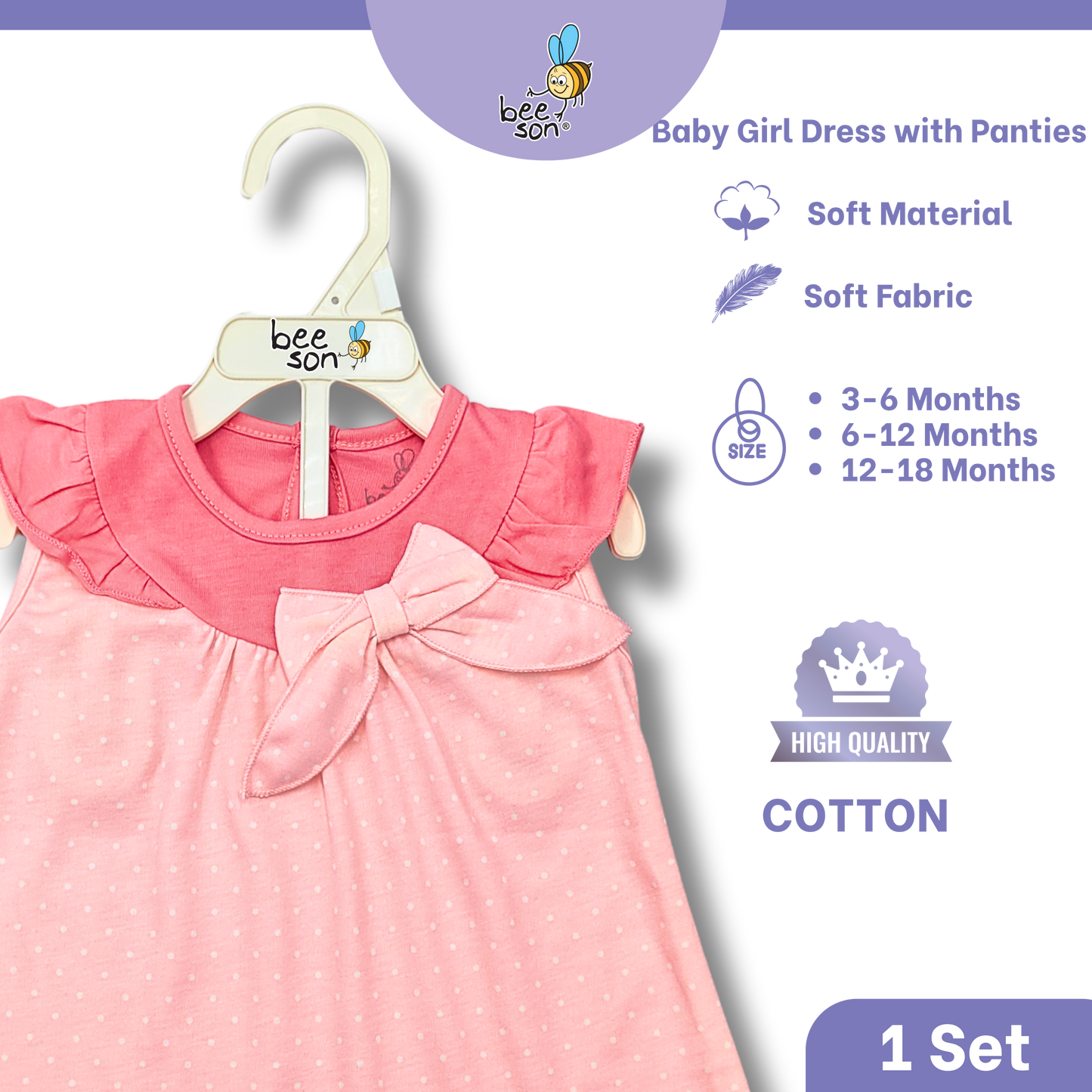 Beeson Newborn - 18months Baby Girl Knit Cotton Dress With Panty 18239 | 18240 | 18241 | 18242 | 18243