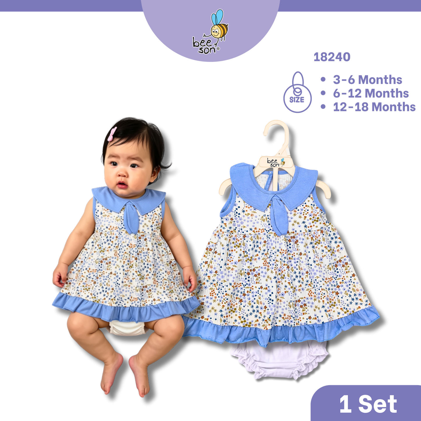 Beeson Newborn - 18months Baby Girl Knit Cotton Dress With Panty 18239 | 18240 | 18241 | 18242 | 18243