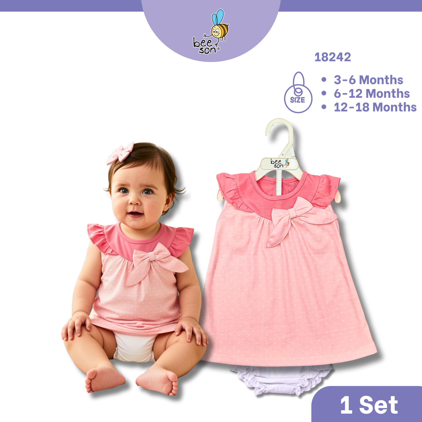 Beeson Newborn - 18months Baby Girl Knit Cotton Dress With Panty 18239 | 18240 | 18241 | 18242 | 18243