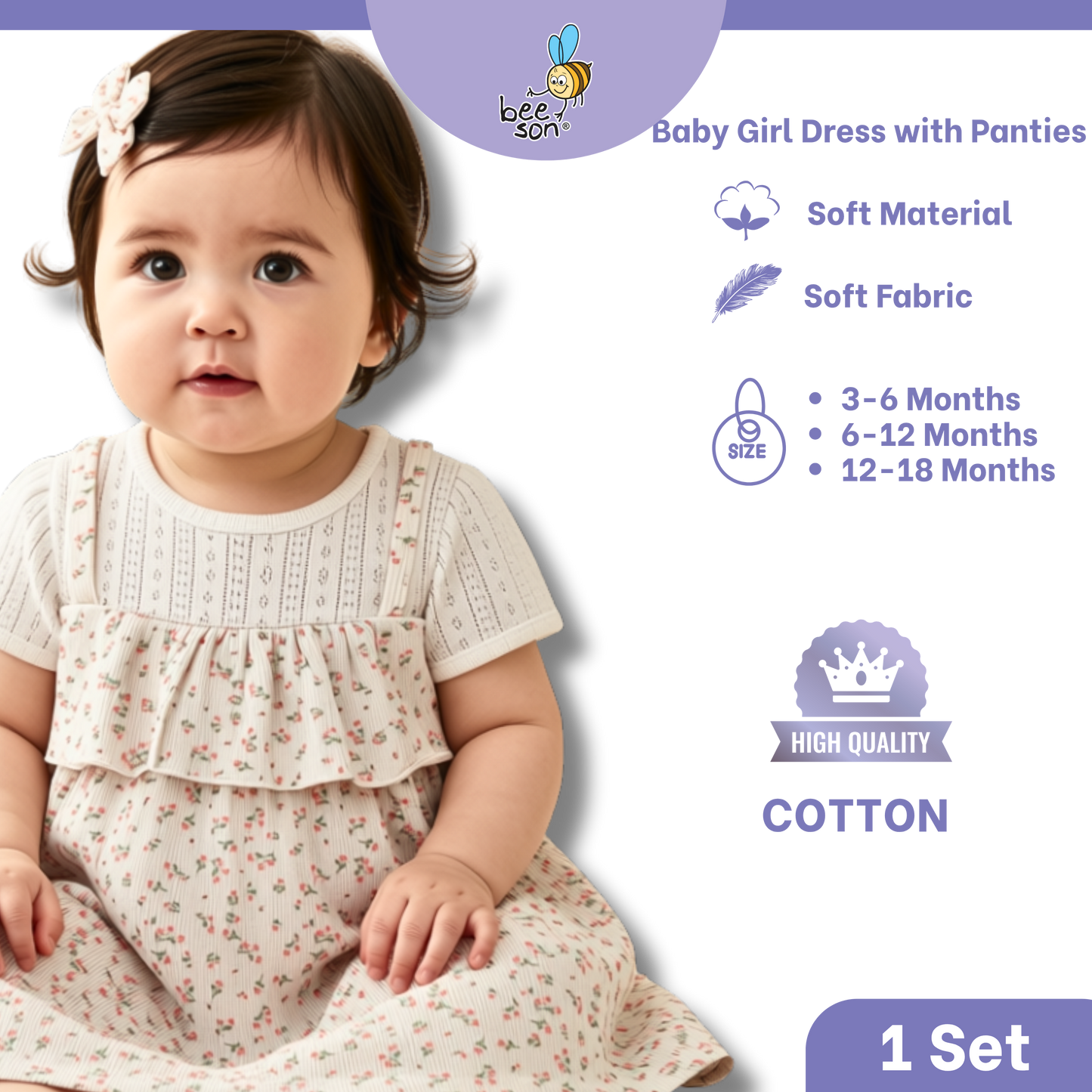 Beeson Newborn - 18months Baby Girl Knit Cotton Dress With Panty 18239 | 18240 | 18241 | 18242 | 18243