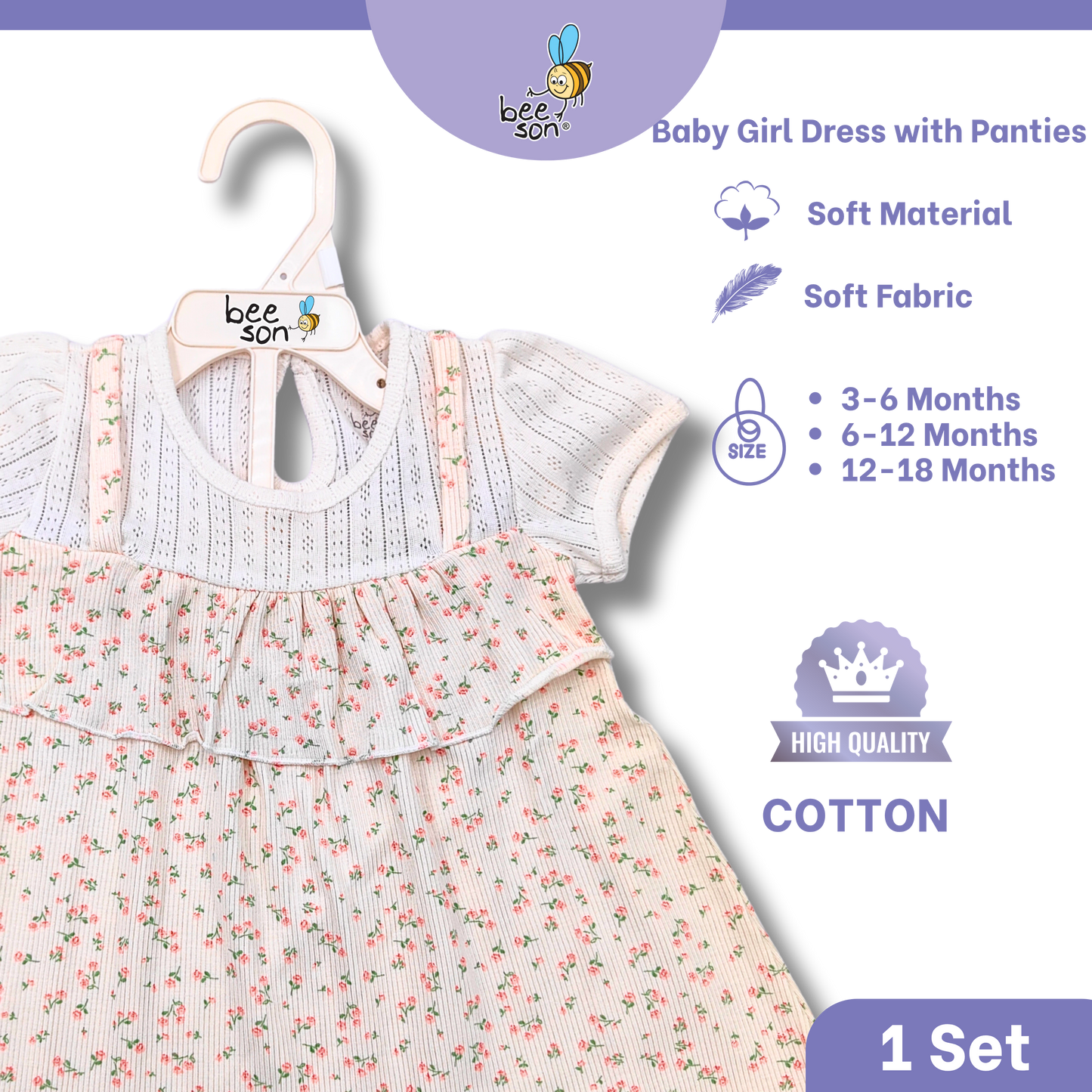 Beeson Newborn - 18months Baby Girl Knit Cotton Dress With Panty 18239 | 18240 | 18241 | 18242 | 18243