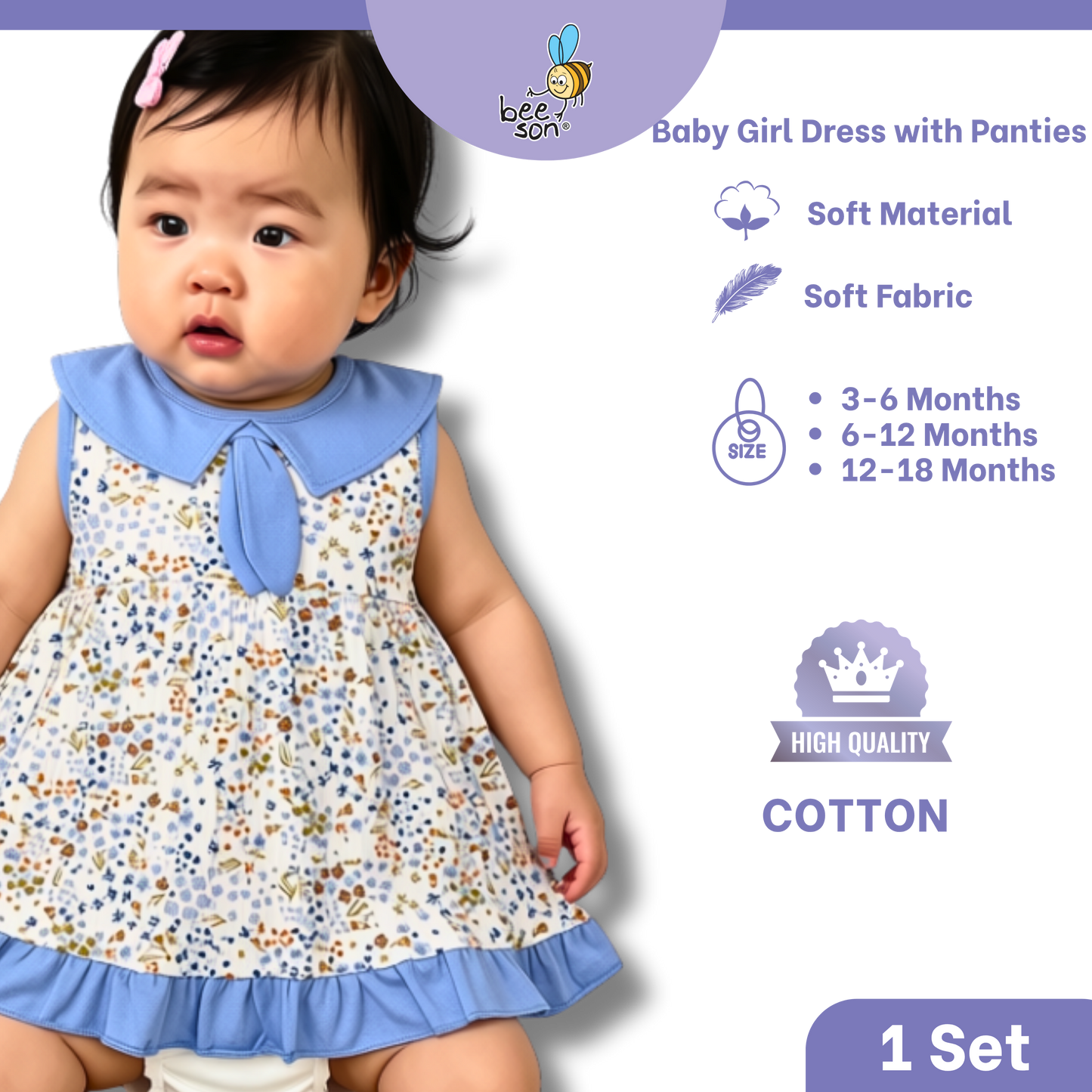 Beeson Newborn - 18months Baby Girl Knit Cotton Dress With Panty 18239 | 18240 | 18241 | 18242 | 18243