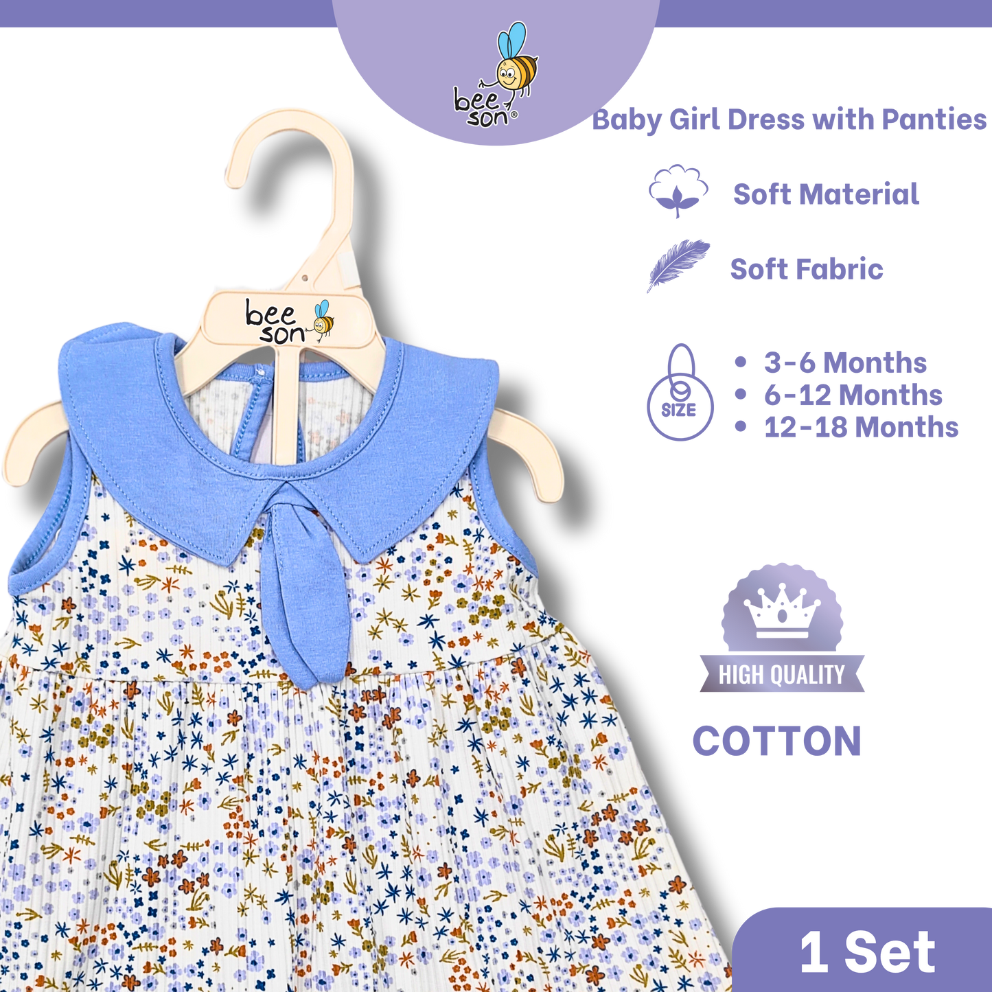 Beeson Newborn - 18months Baby Girl Knit Cotton Dress With Panty 18239 | 18240 | 18241 | 18242 | 18243