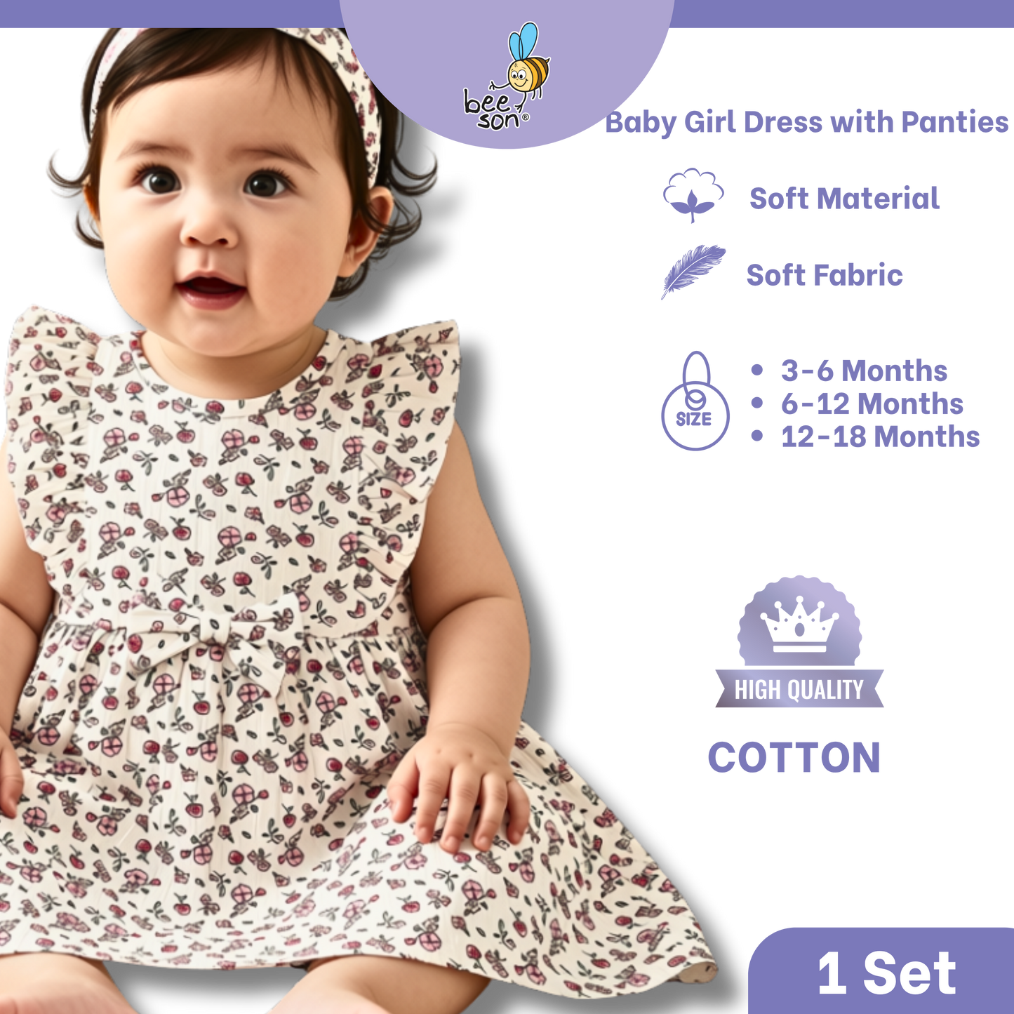 Beeson Newborn - 18months Baby Girl Knit Cotton Dress With Panty 18239 | 18240 | 18241 | 18242 | 18243