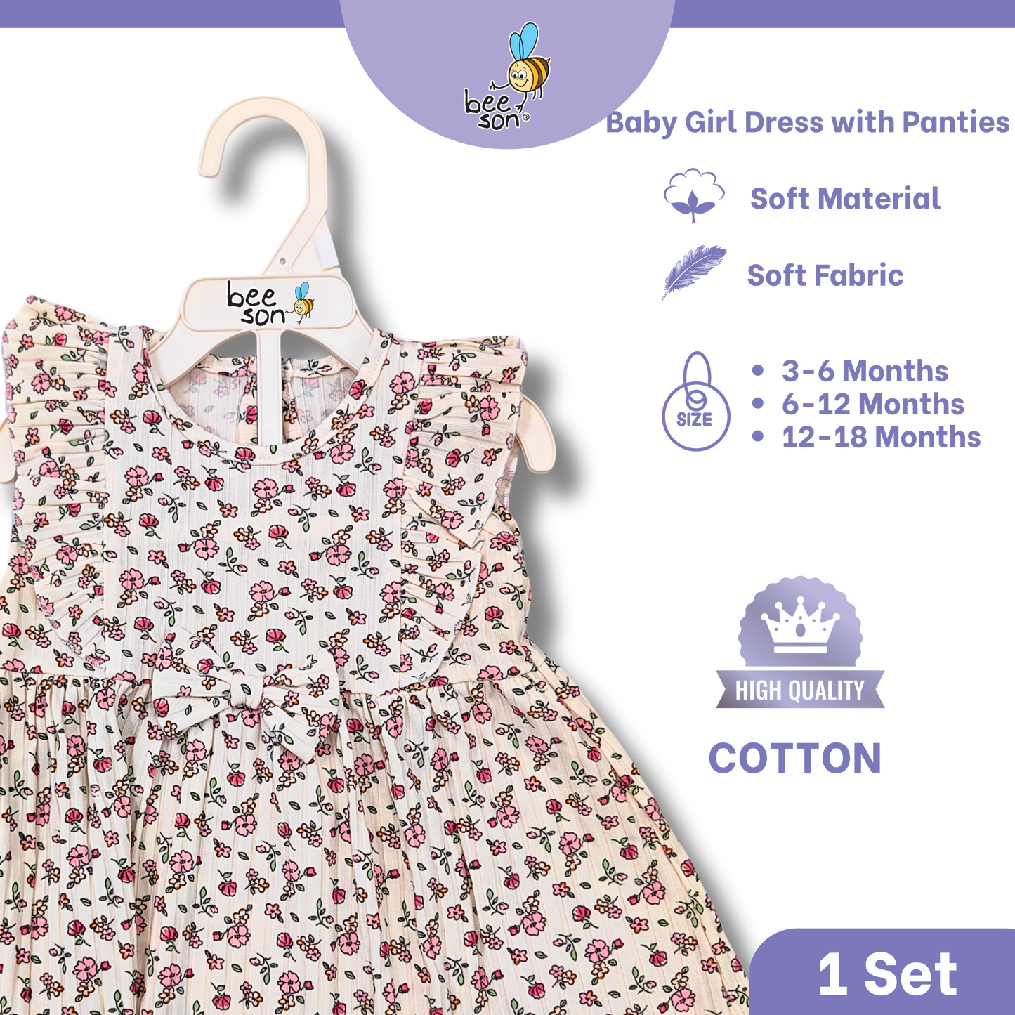 Beeson Newborn - 18months Baby Girl Knit Cotton Dress With Panty 18239 | 18240 | 18241 | 18242 | 18243