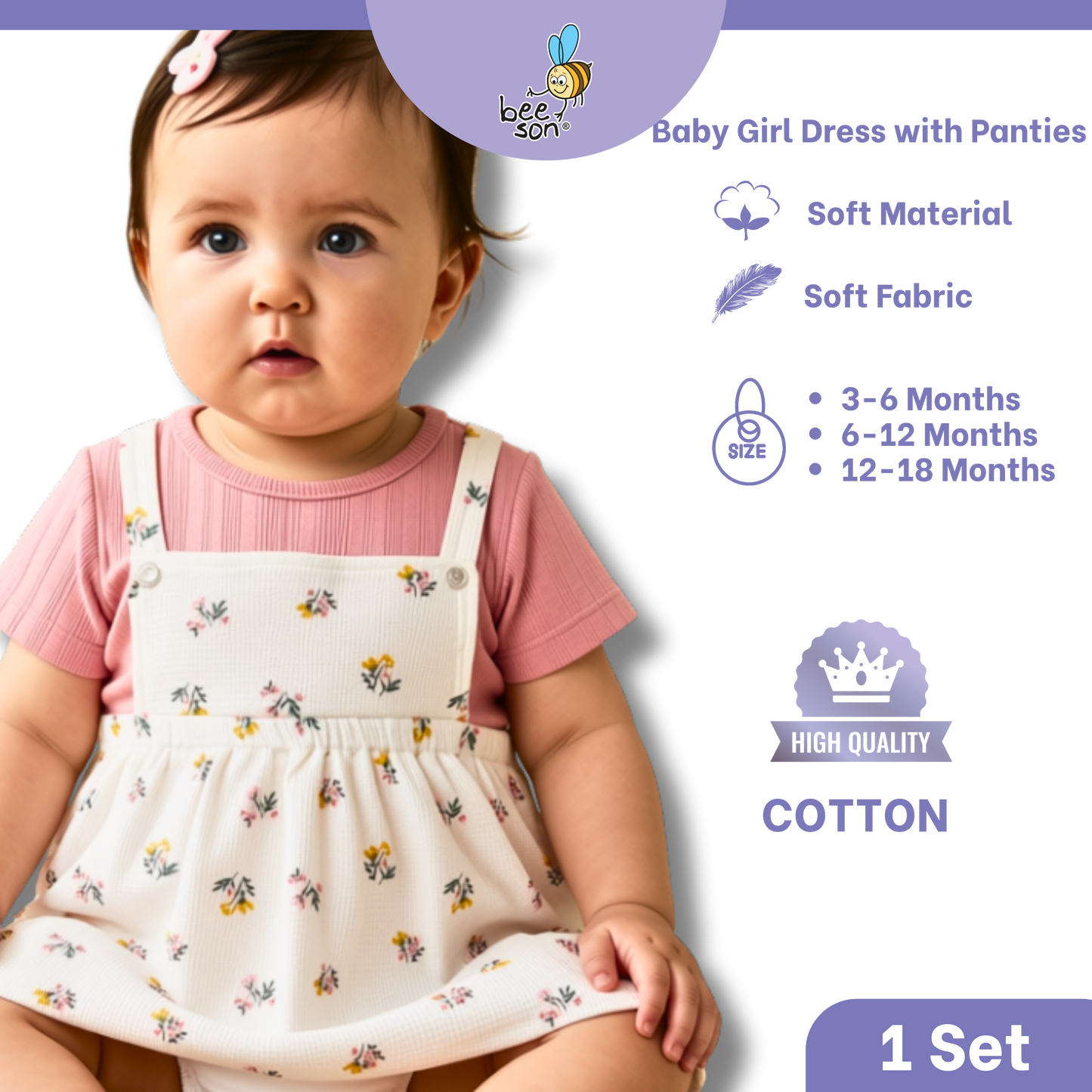 Beeson Newborn - 18months Baby Girl Knit Cotton Dress With Panty 18239 | 18240 | 18241 | 18242 | 18243