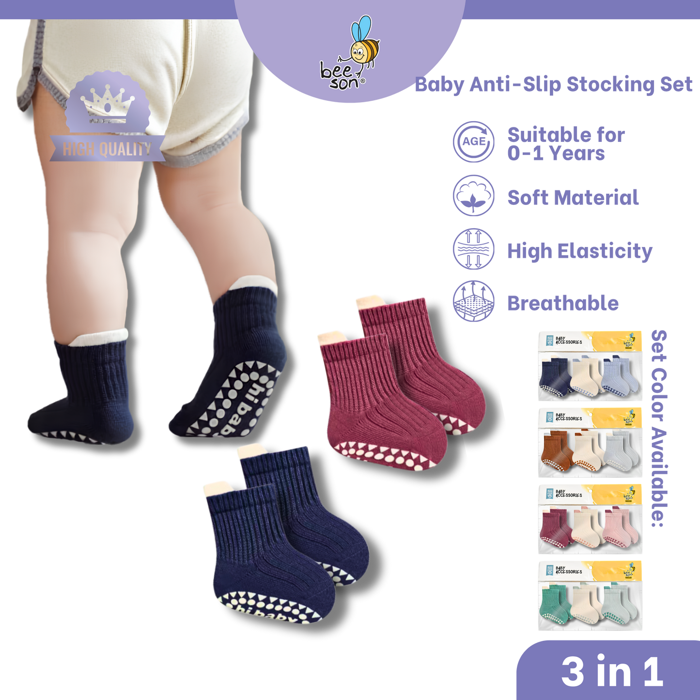 Beeson 3in1 Baby Anti-Slip Socks Baby Girl | Boy Socks Unisex | 80980
