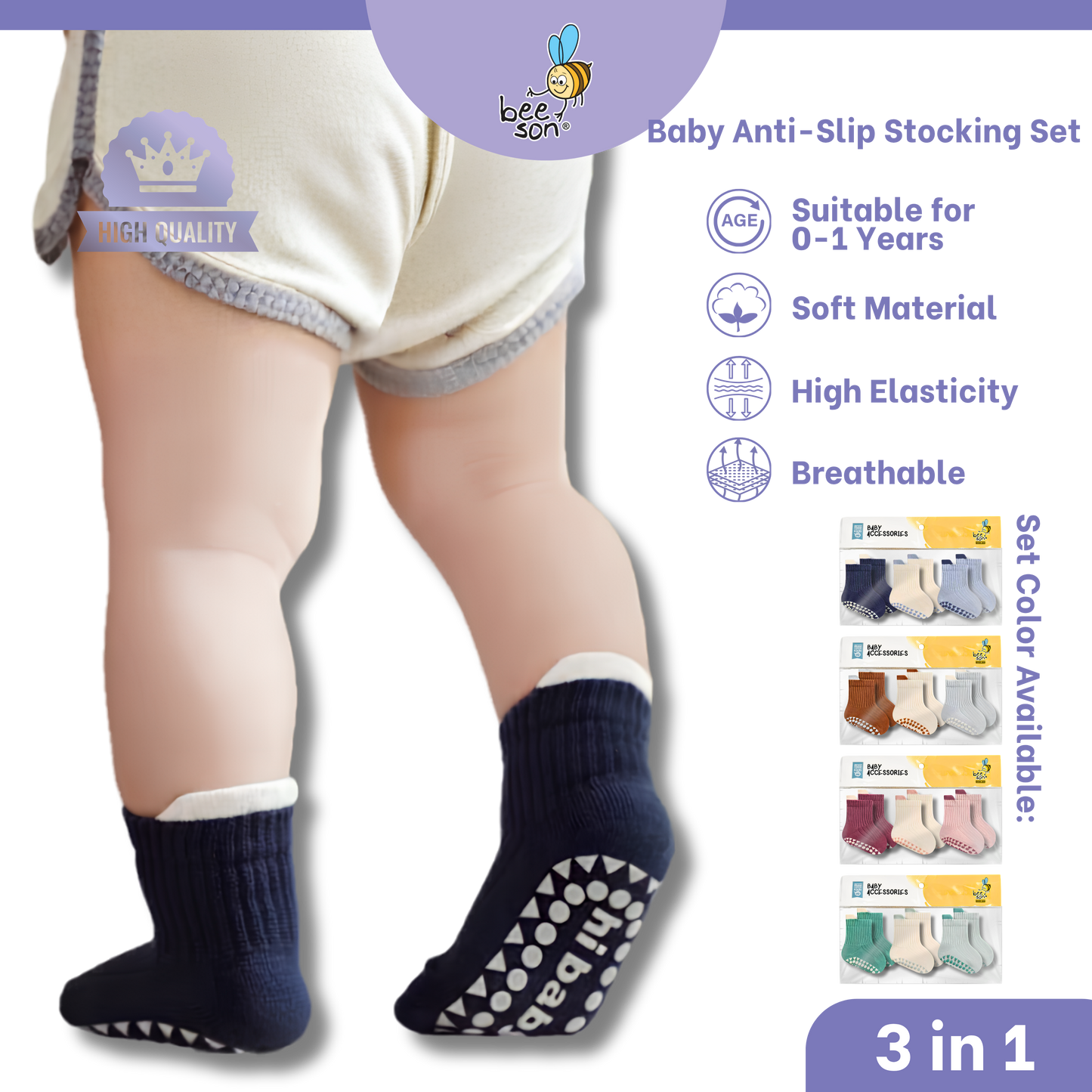 Beeson 3in1 Baby Anti-Slip Socks Baby Girl | Boy Socks Unisex | 80980