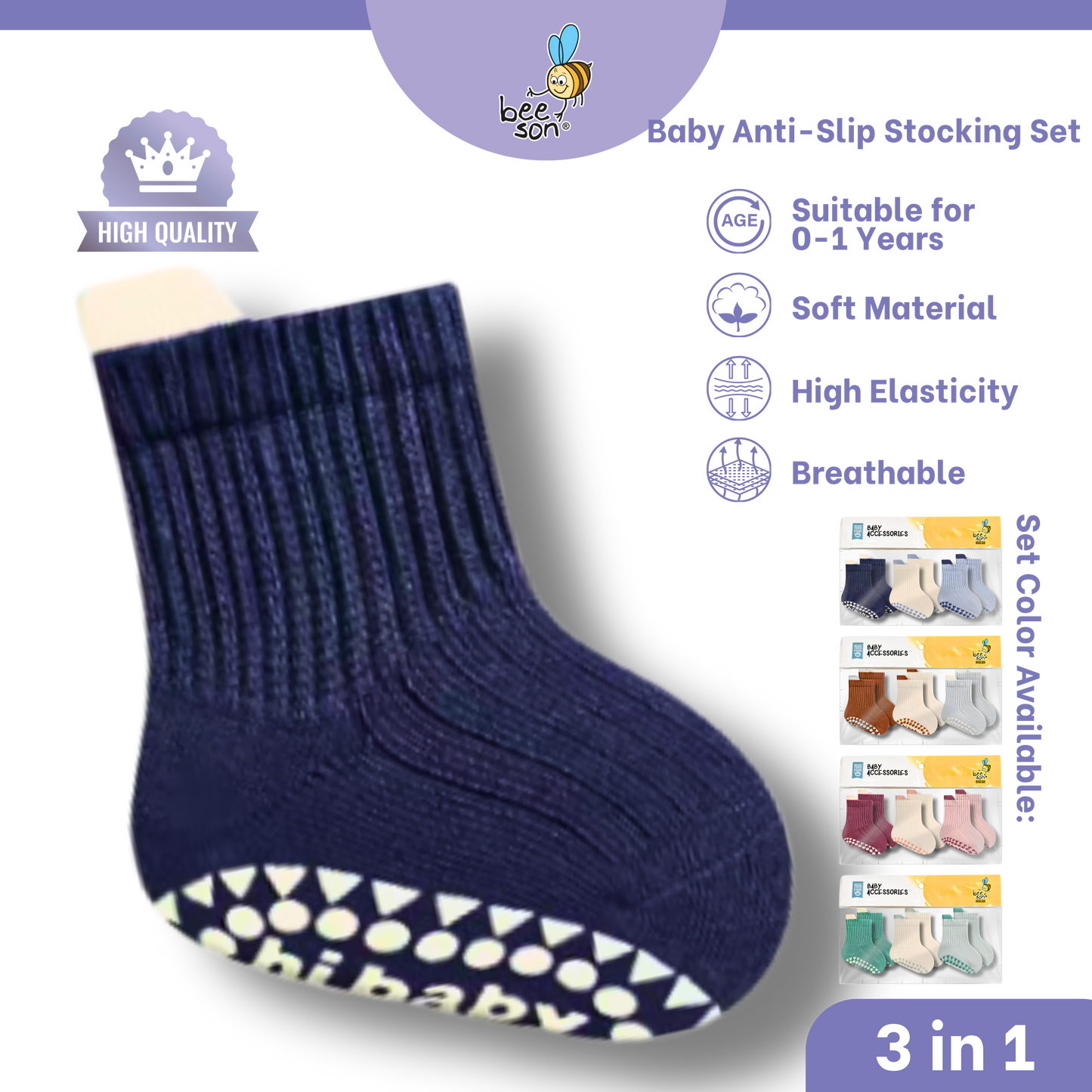 Beeson 3in1 Baby Anti-Slip Socks Baby Girl | Boy Socks Unisex | 80980