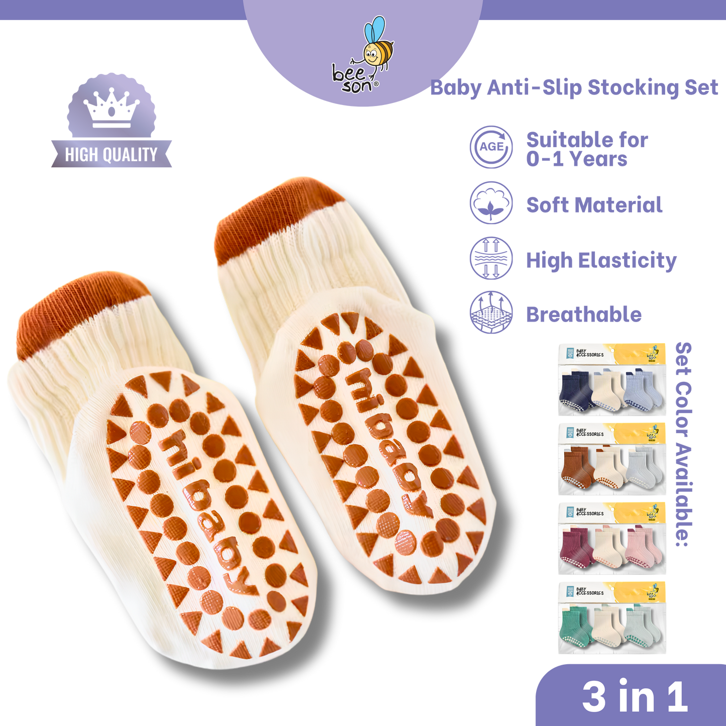 Beeson 3in1 Baby Anti-Slip Socks Baby Girl | Boy Socks Unisex | 80980