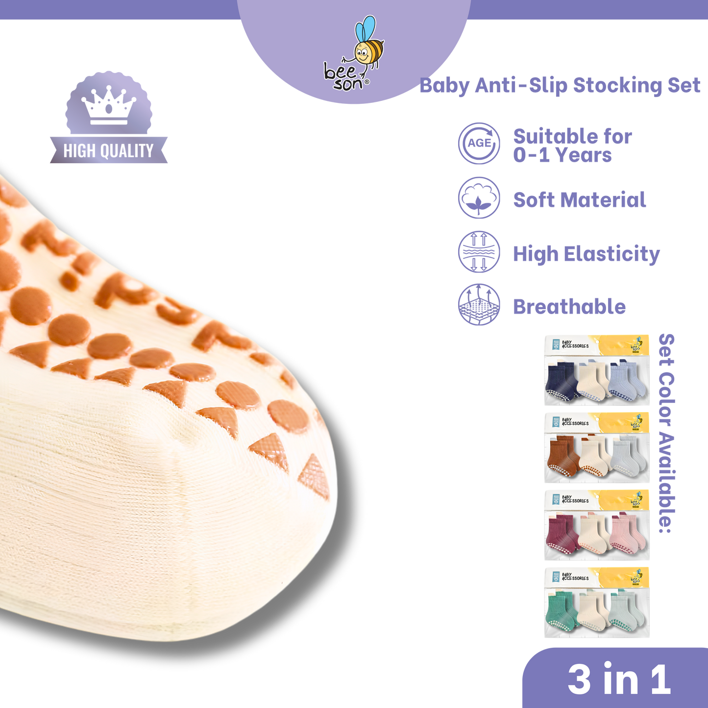 Beeson 3in1 Baby Anti-Slip Socks Baby Girl | Boy Socks Unisex | 80980
